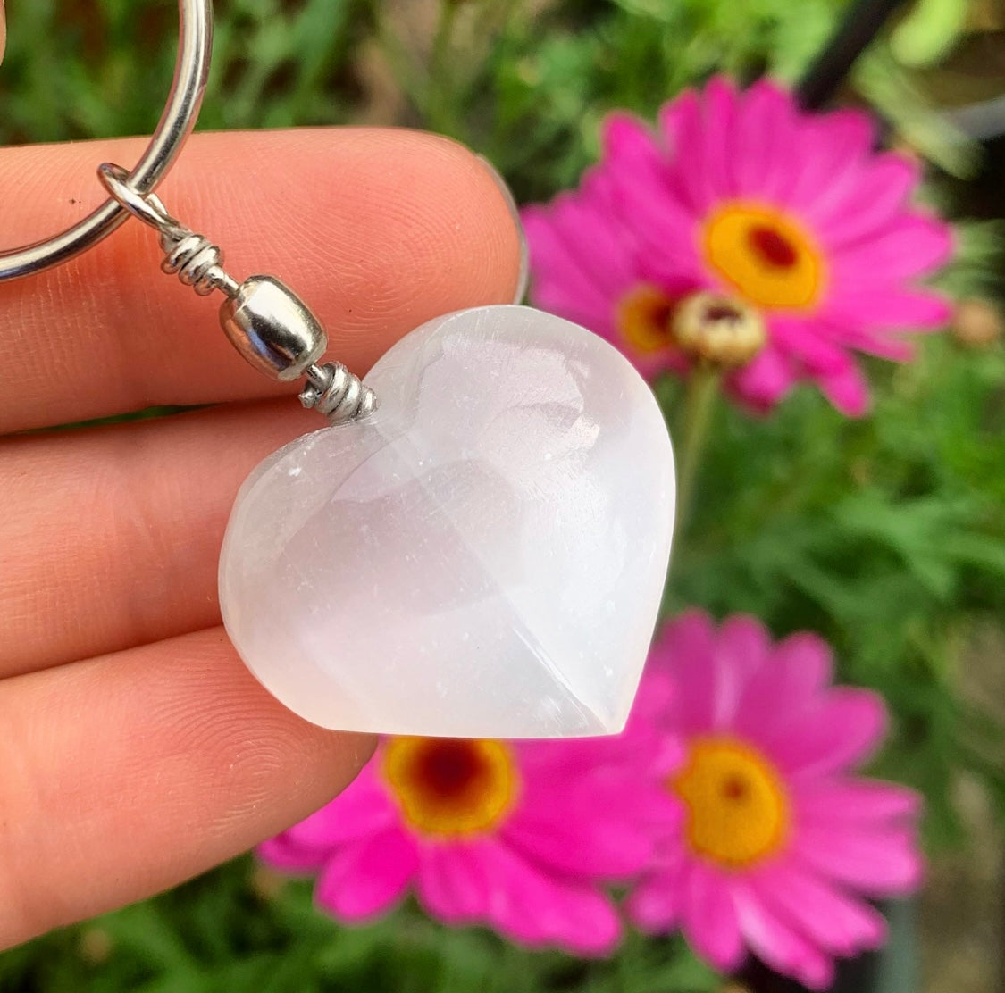 Selenite Love Heart Keychain