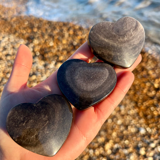 Silver Sheen Obsidian Love Heart Palm Stone