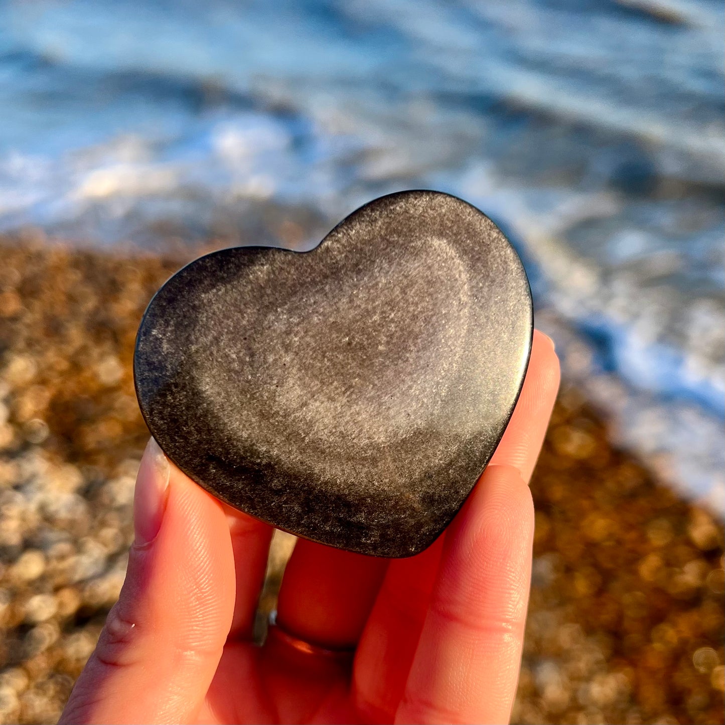 Silver Sheen Obsidian Love Heart Palm Stone