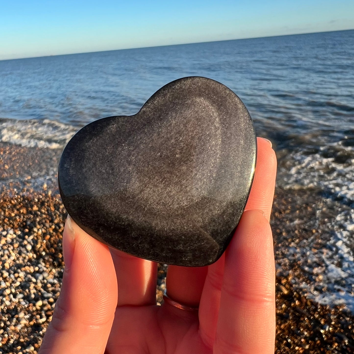 Silver Sheen Obsidian Love Heart Palm Stone