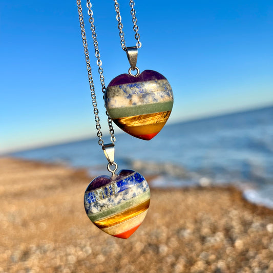 7 Chakra Crystal Heart Pendant Necklace