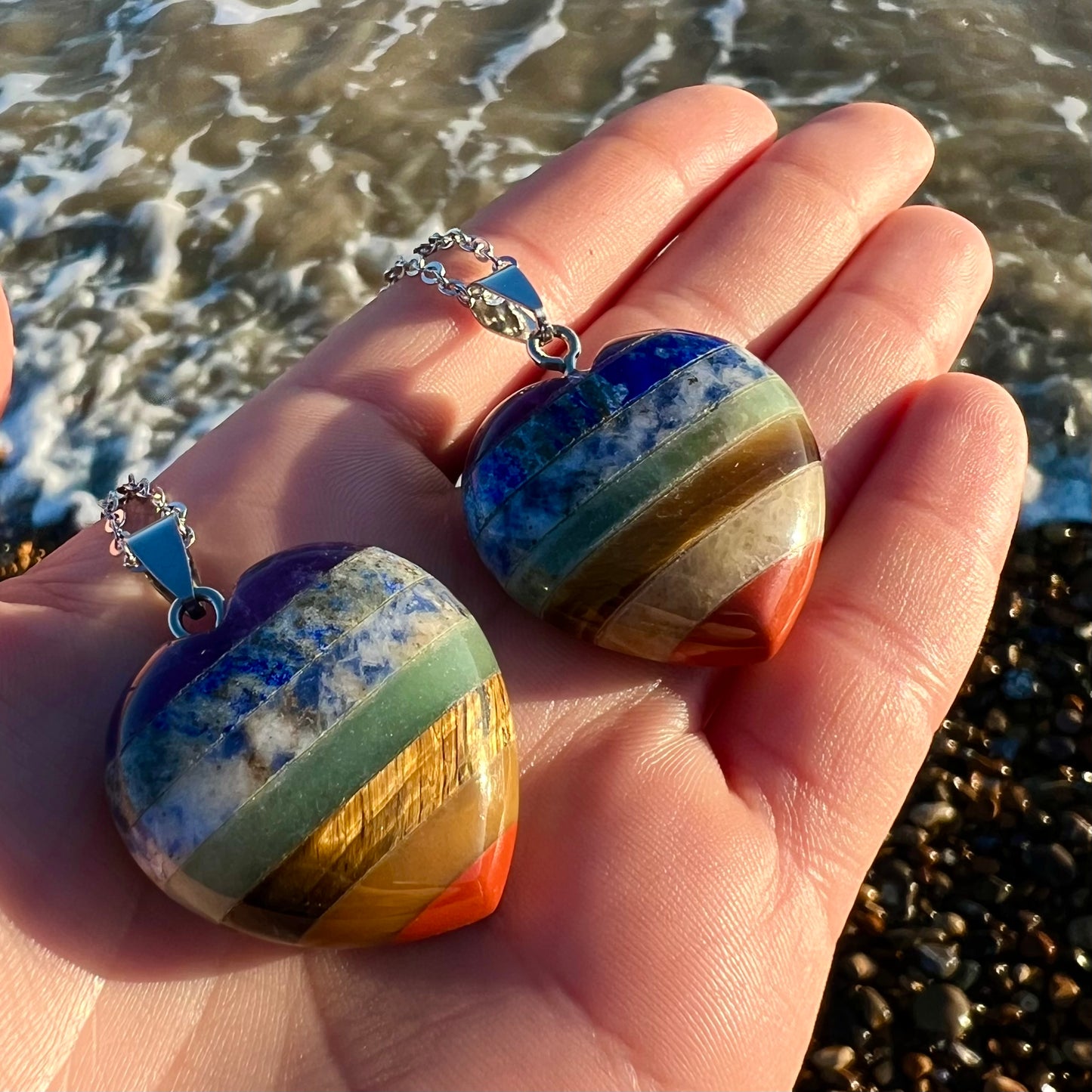 7 Chakra Crystal Heart Pendant Necklace