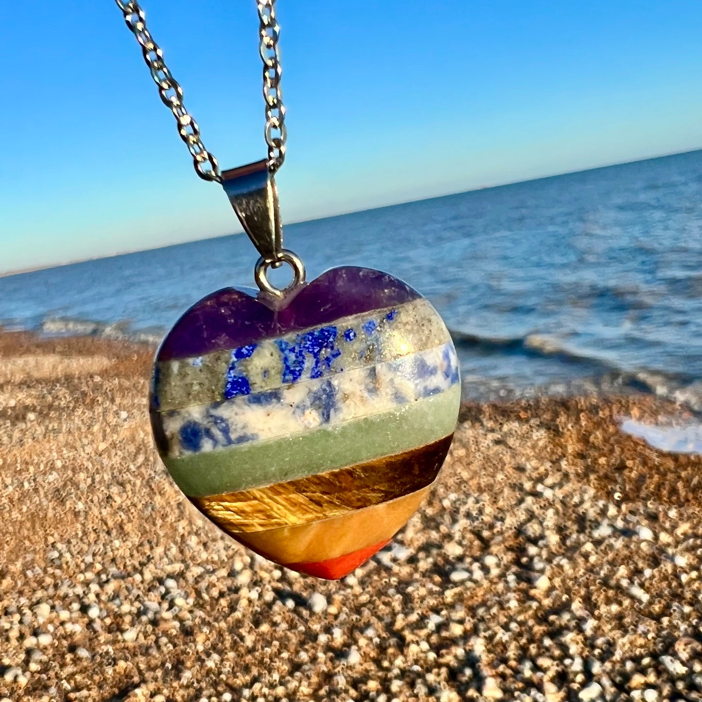 7 Chakra Crystal Heart Pendant Necklace
