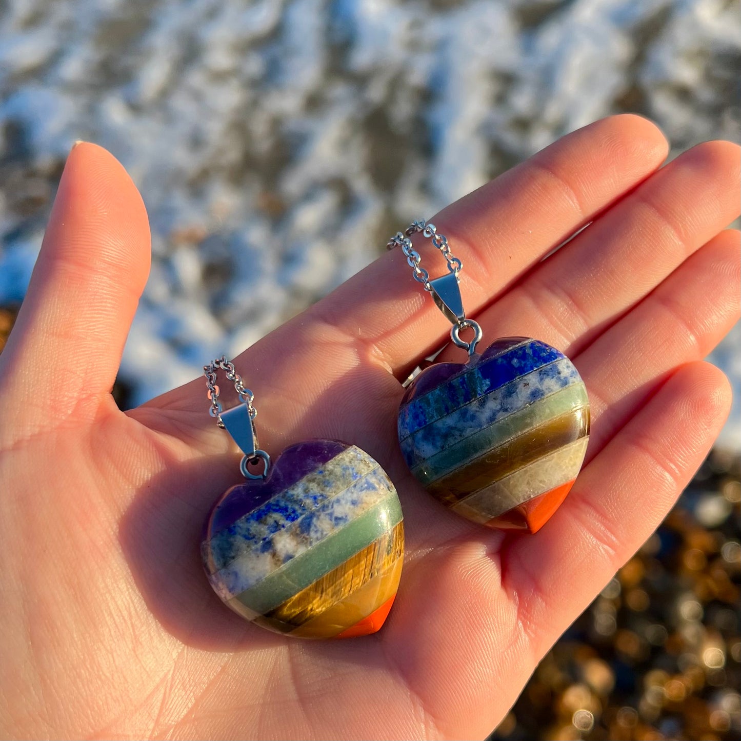 7 Chakra Crystal Heart Pendant Necklace