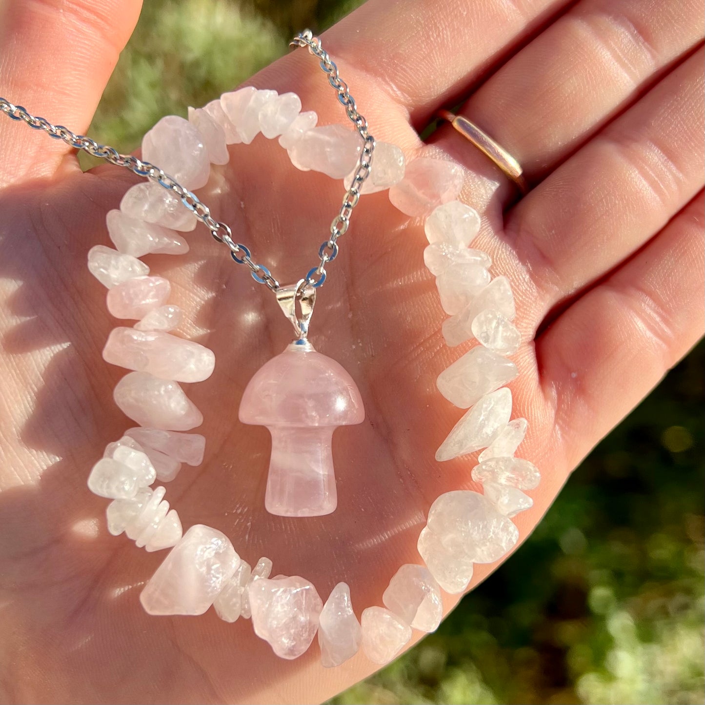 Rose Quartz Crystal Jewelry Set