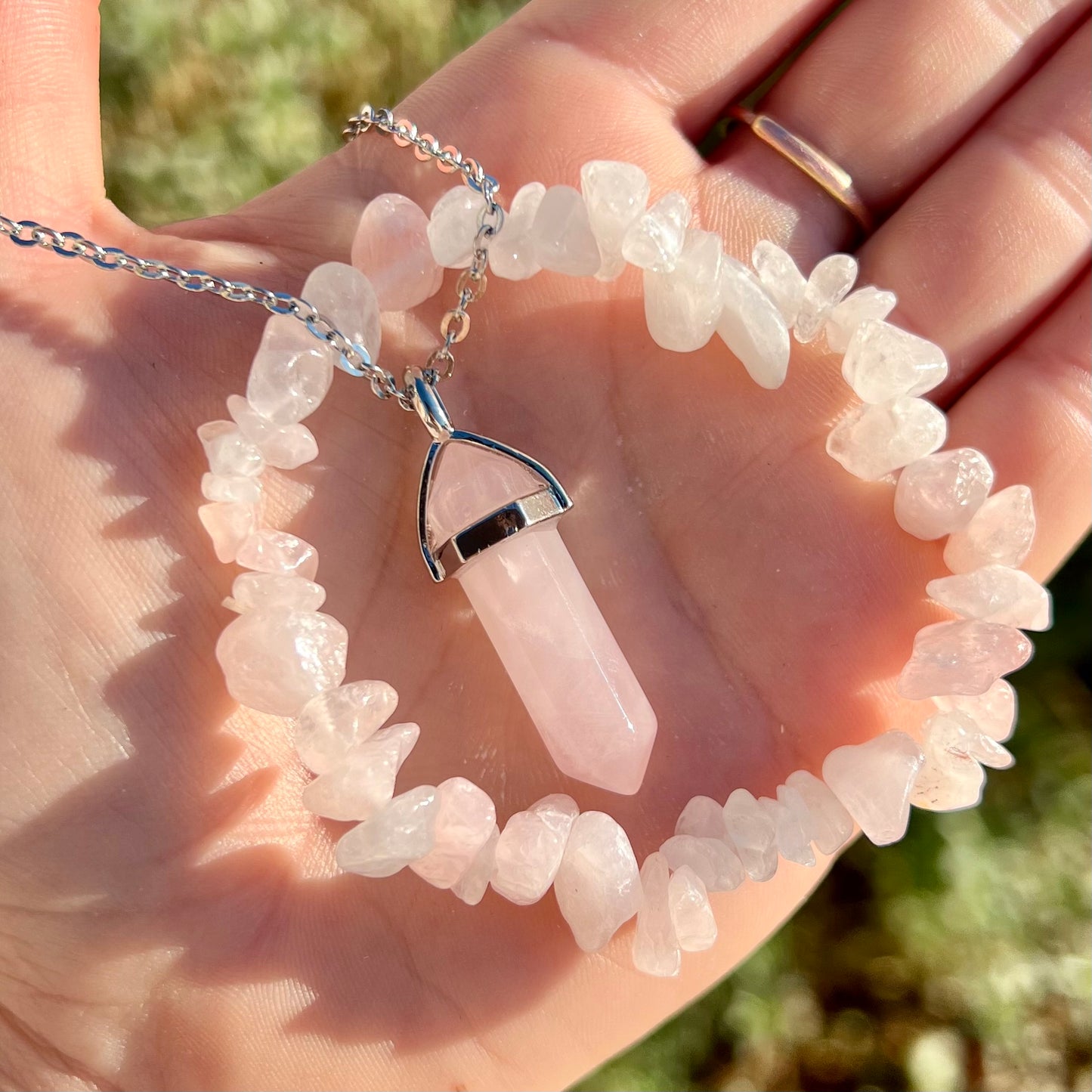 Rose Quartz Crystal Jewelry Set