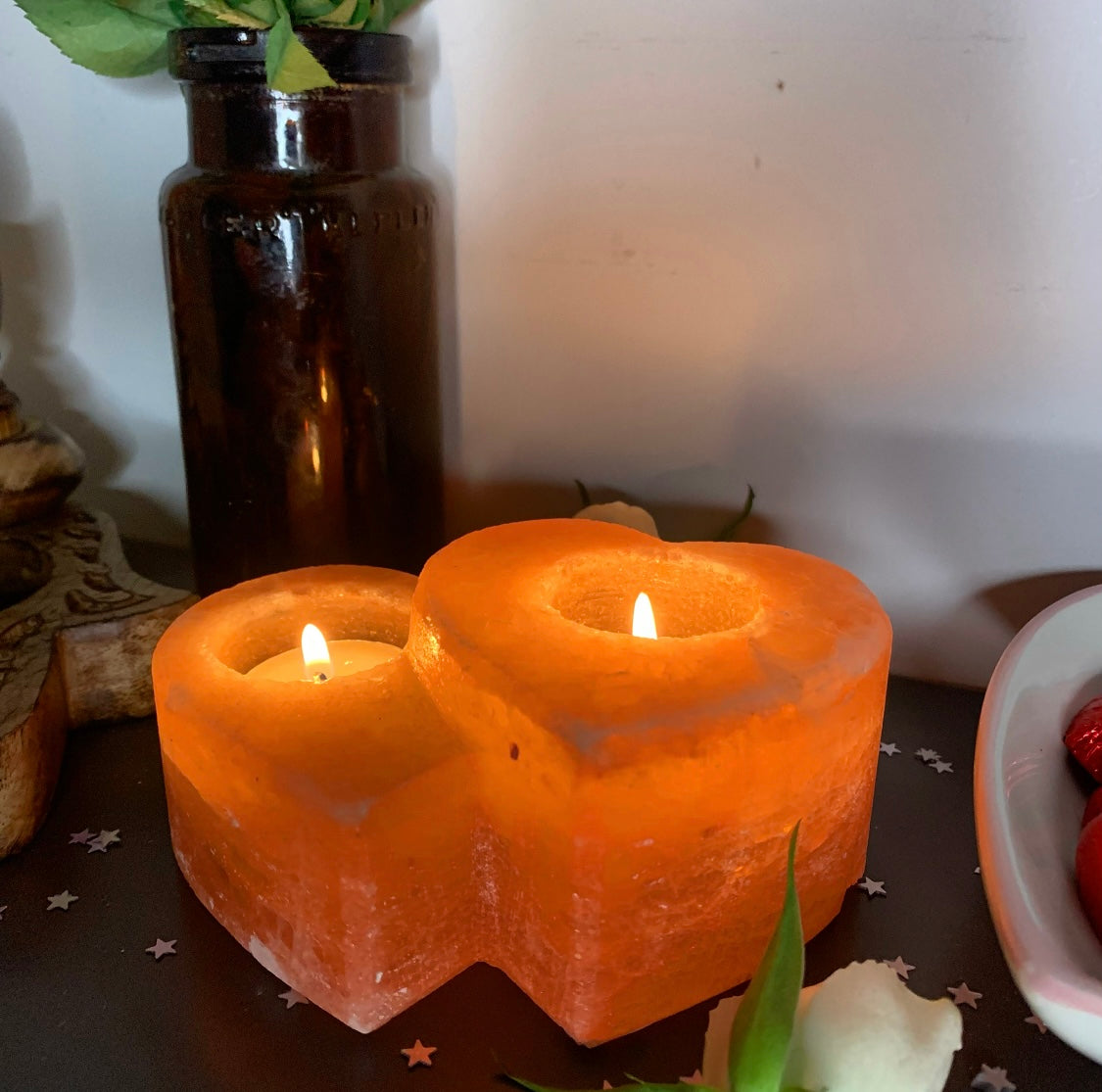 Himalayan Salt Double Heart Candle Holder 1kg
