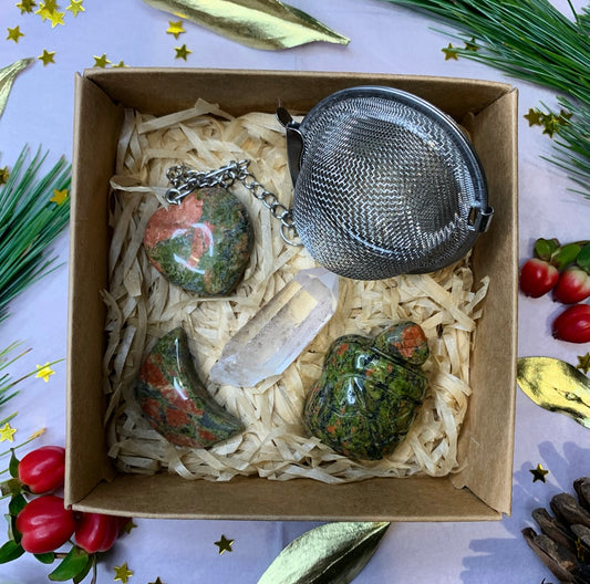 Unakite Clear Quartz Crystal Gift Box
