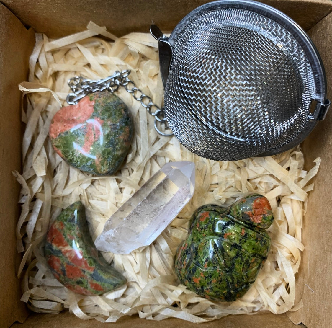 Unakite Clear Quartz Crystal Gift Box