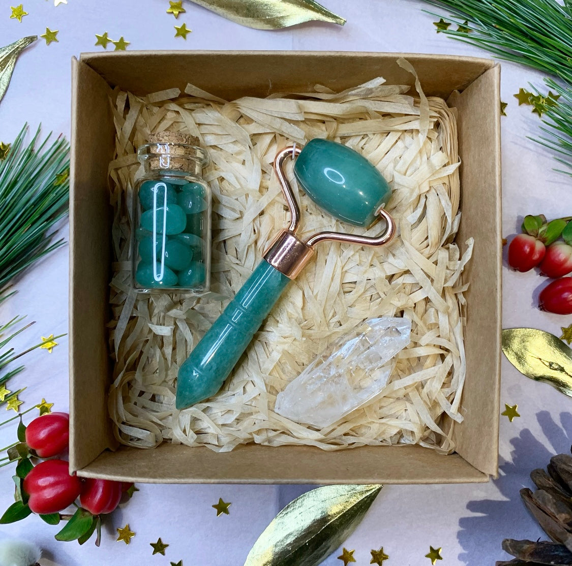 Aventurine Clear Quartz Crystal Gift Box