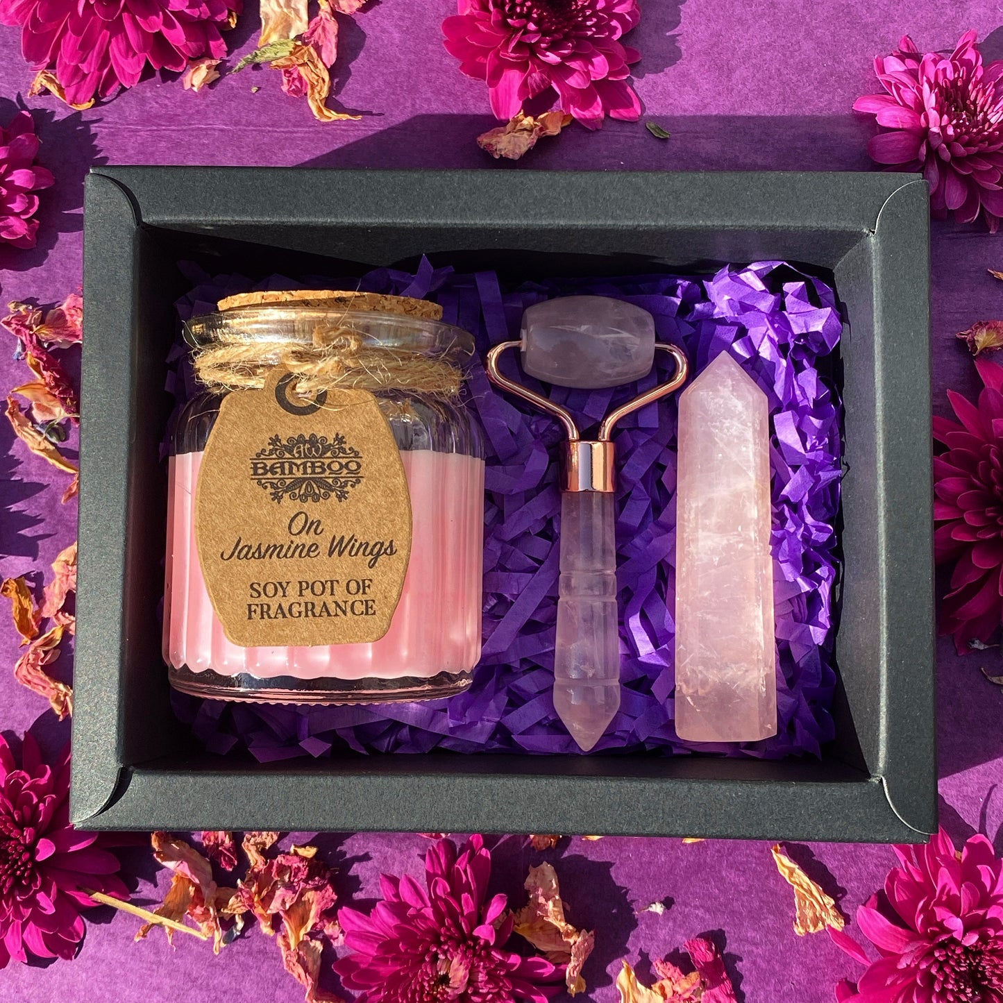 Self Love Candle Crystal Gift Set - Rose Quartz
