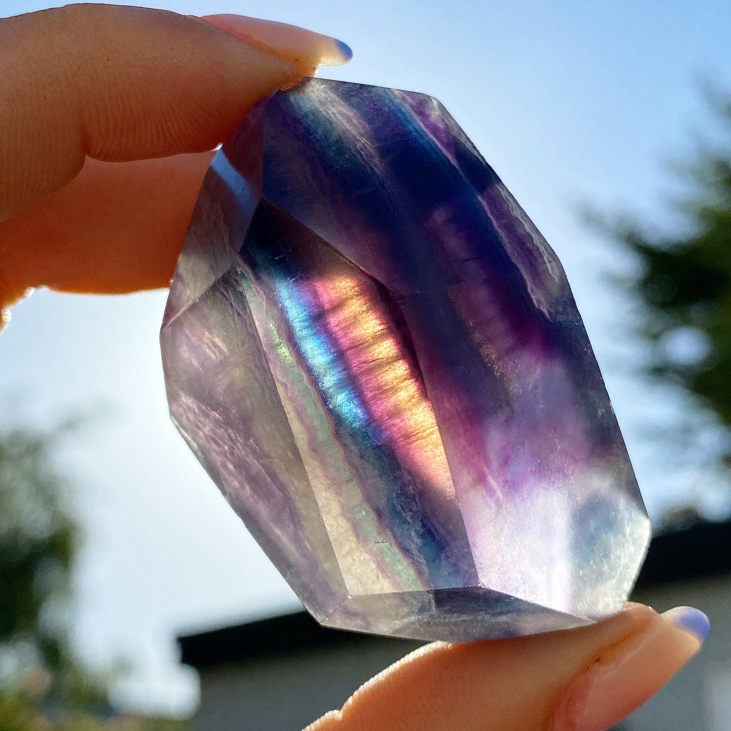 Polished Rainbow Fluorite Crystal
