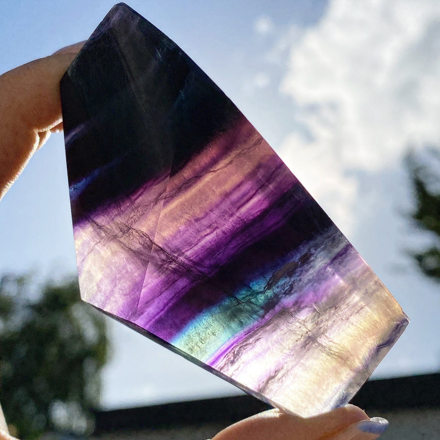 Polished Rainbow Fluorite Crystal