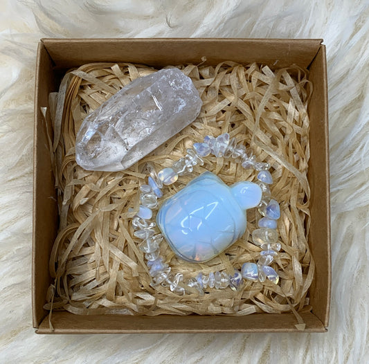 Raw Clear Quartz Opalite Crystal Gift Set