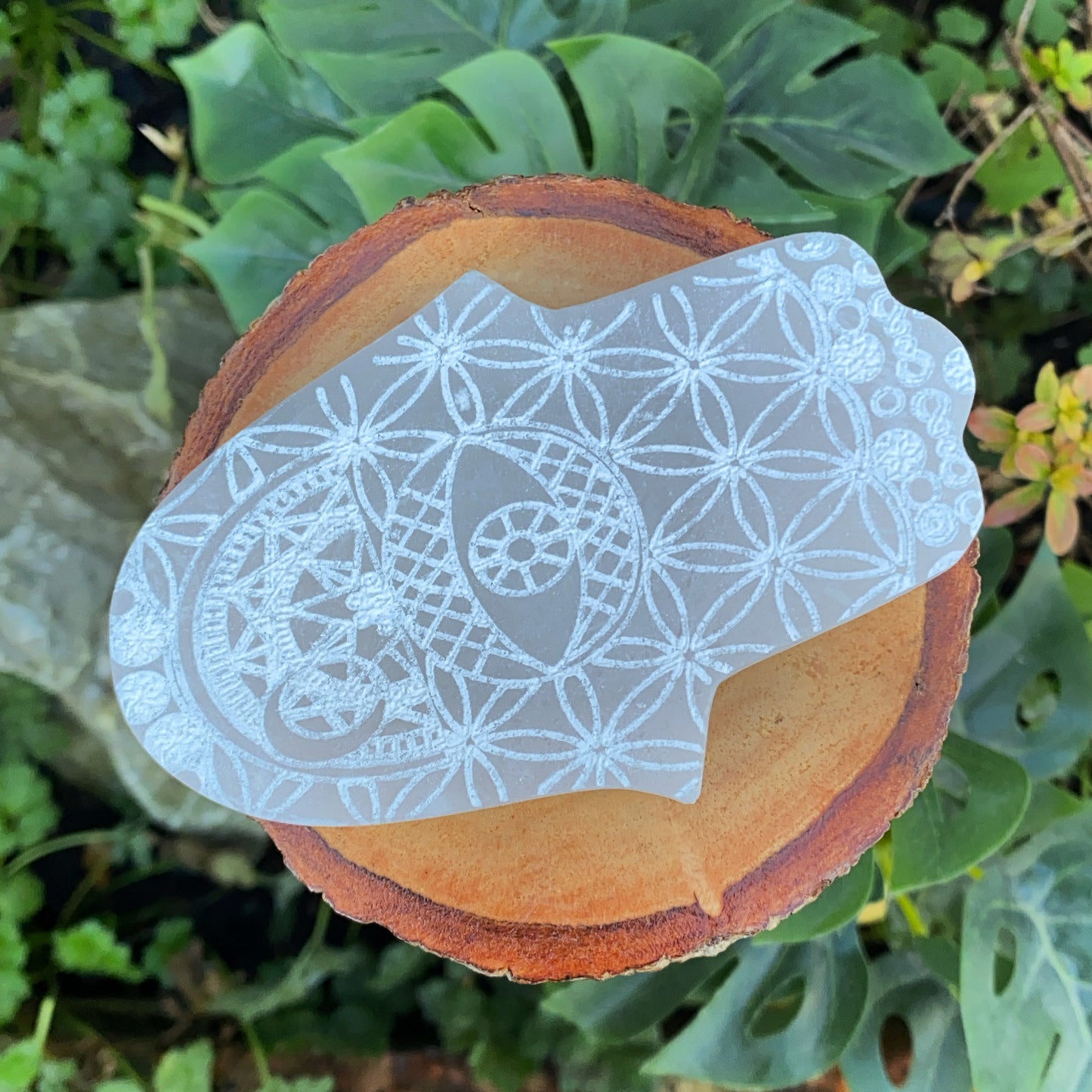 Selenite Hand of Hamsa Chakra Crystal Charging Plate Kit