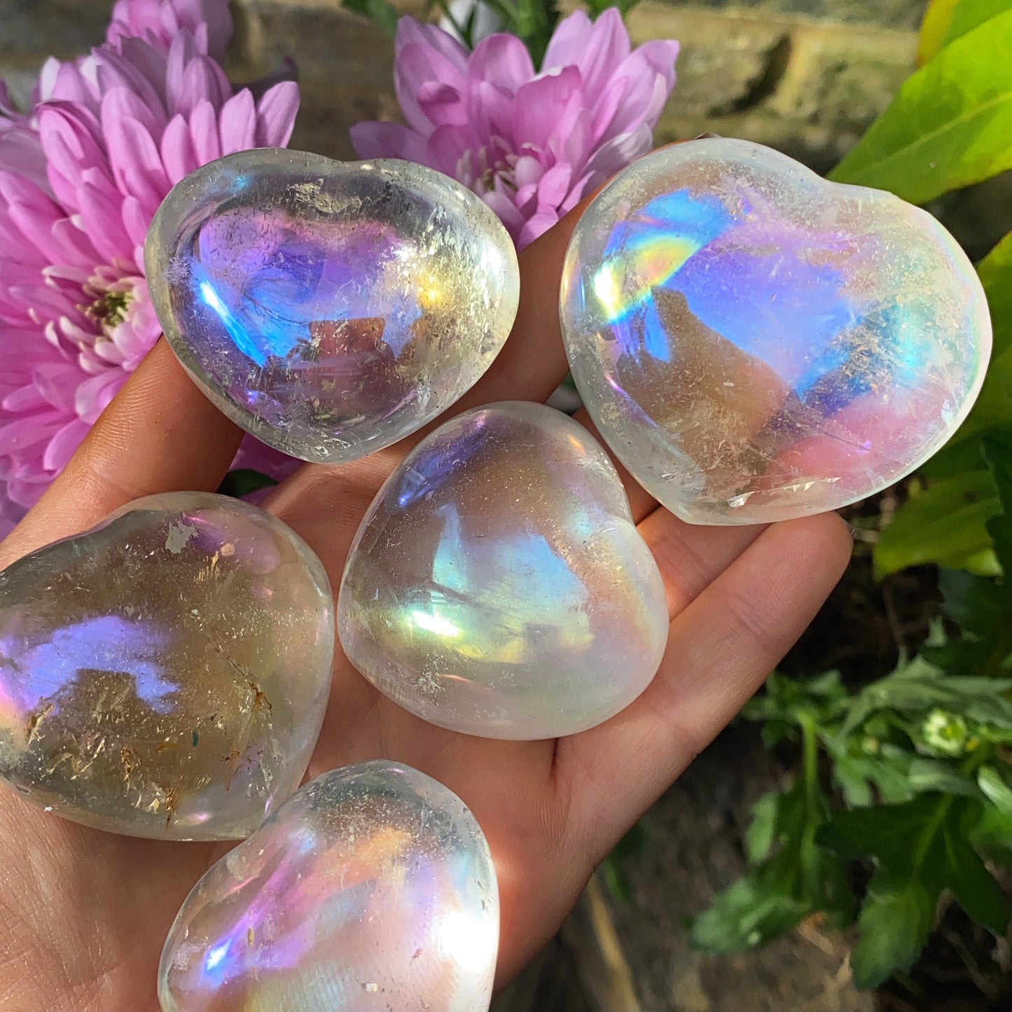 Aura Clear Quartz Hearts
