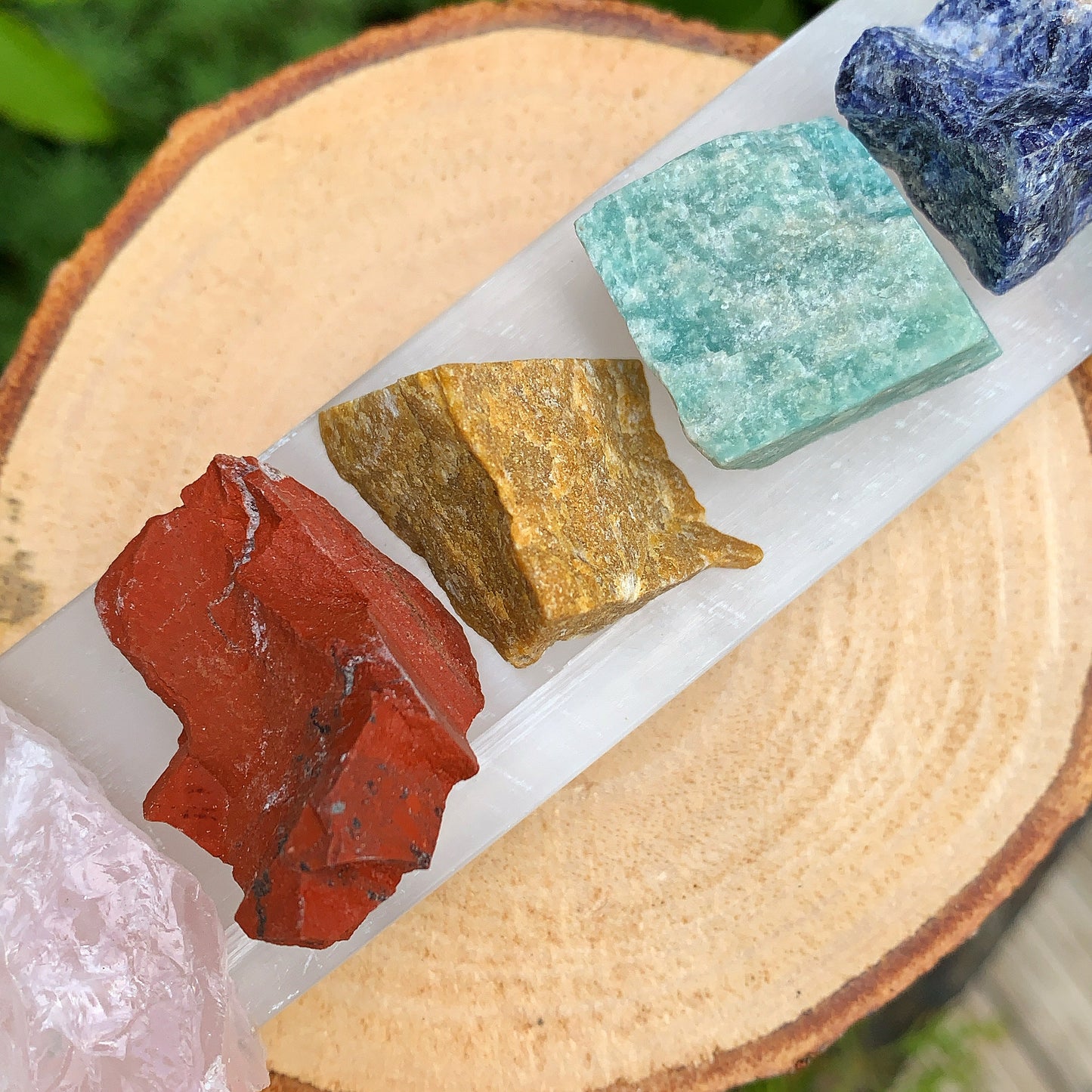 Rough Chakra Stones & Selenite Wand Set