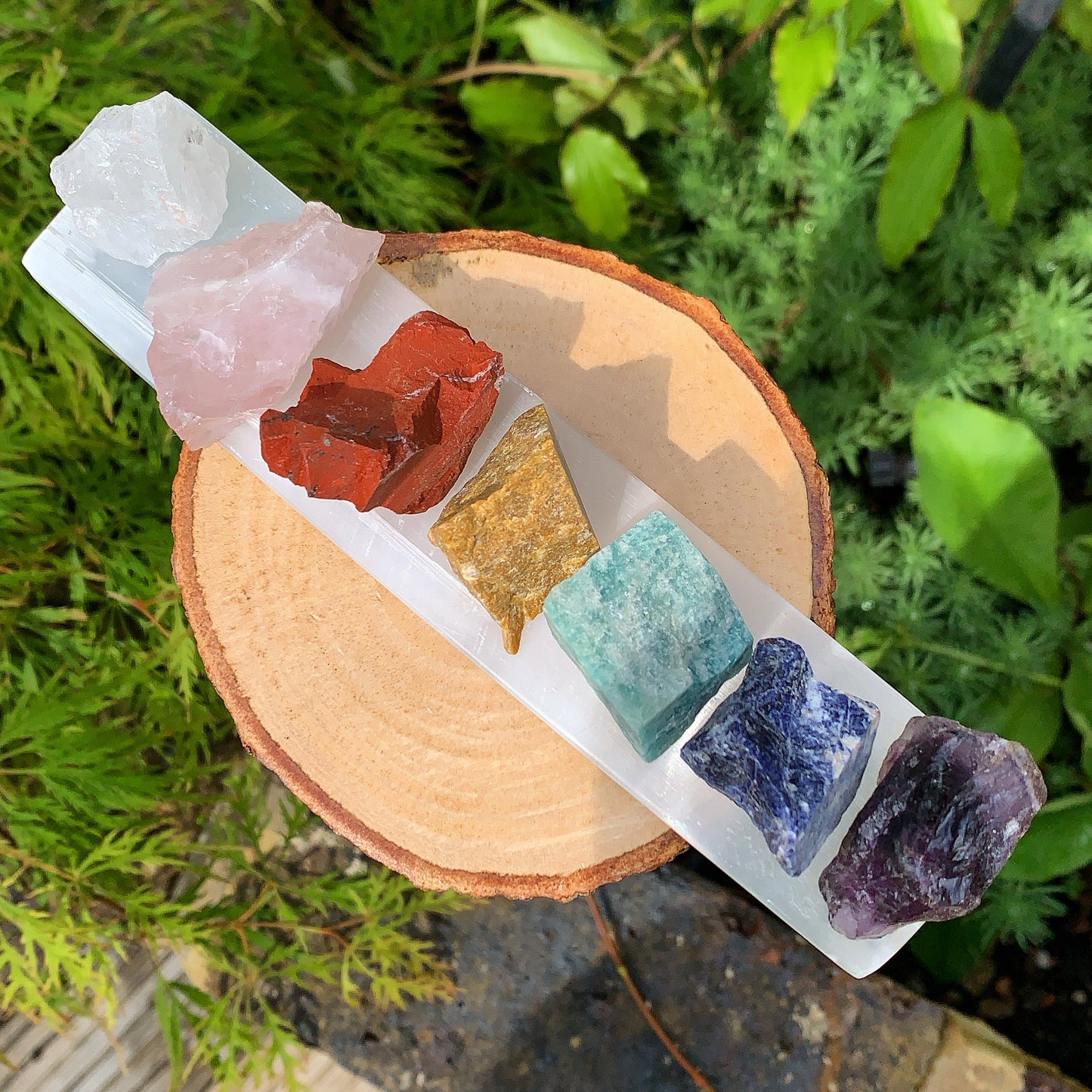 Rough Chakra Stones & Selenite Wand Set