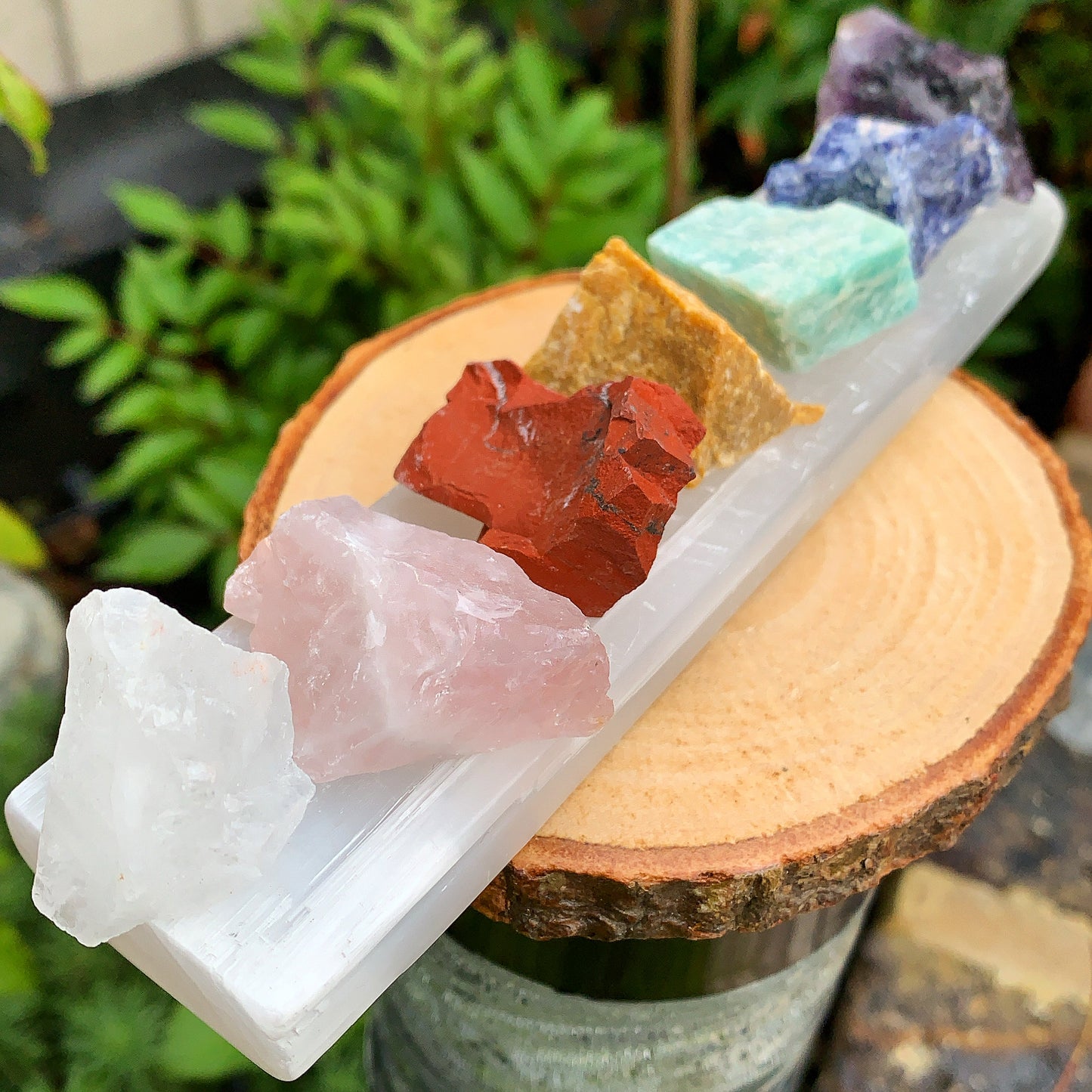 Rough Chakra Stones & Selenite Wand Set