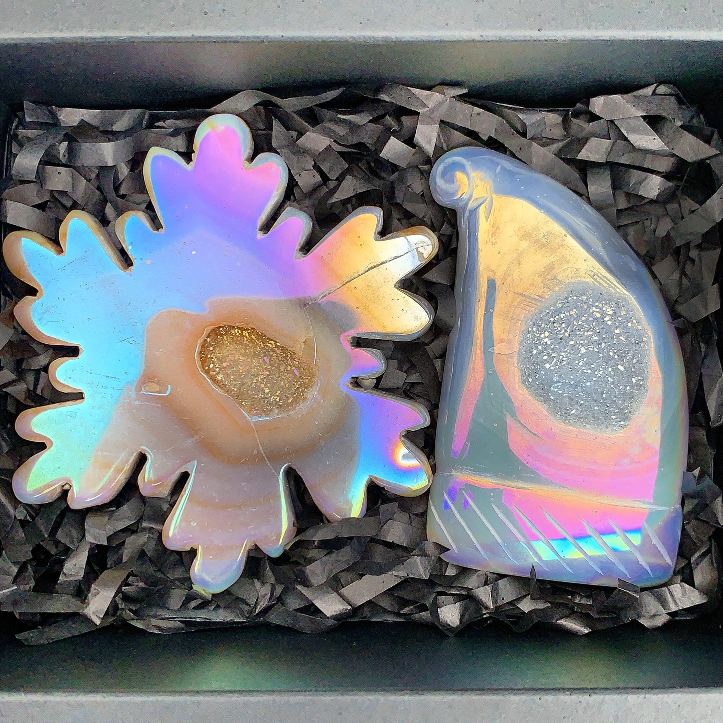 Angel Aura Druzy Agate Christmas Hat & Snowflake