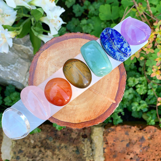 Polished Chakra Stones & Selenite Wand Set