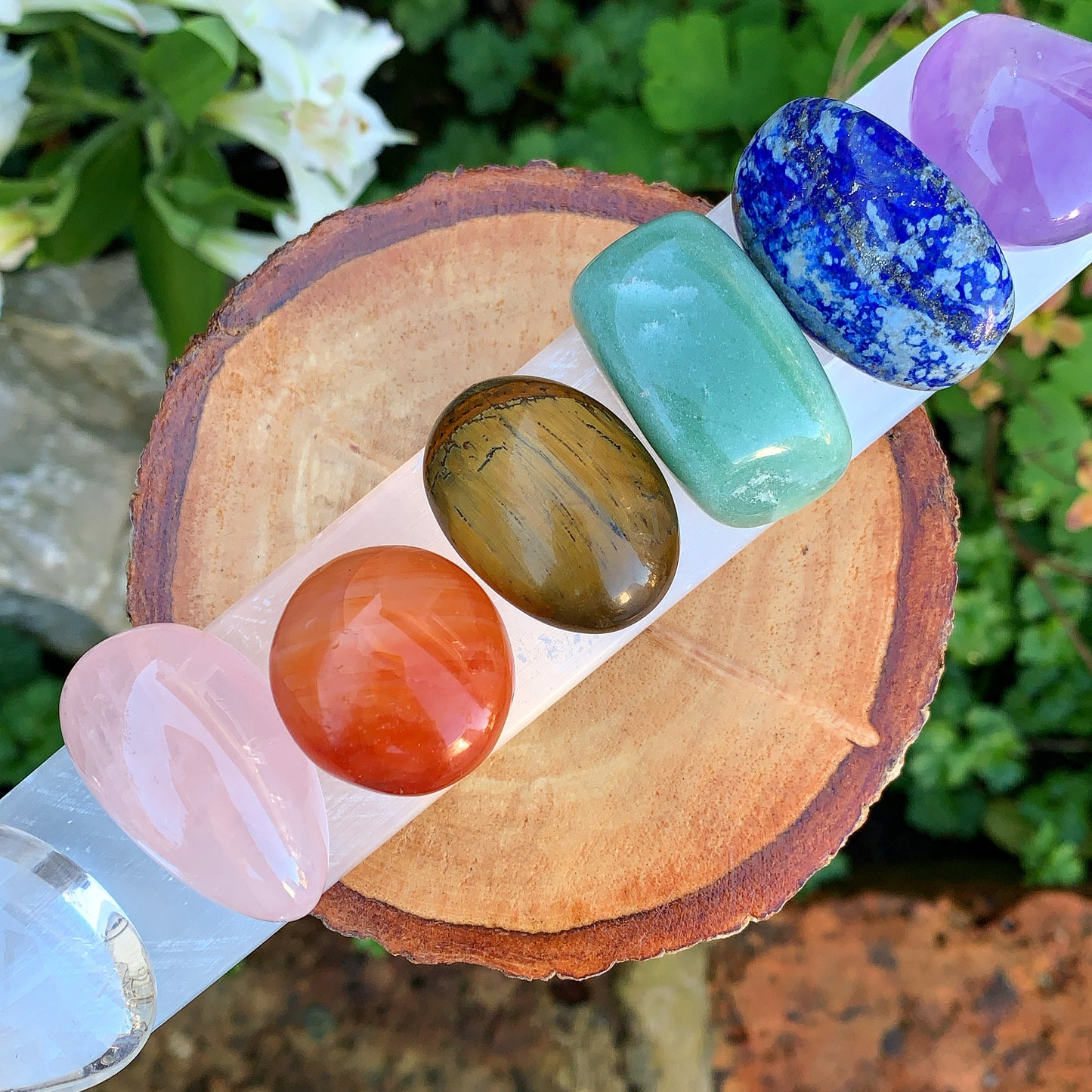 Polished Chakra Stones & Selenite Wand Set