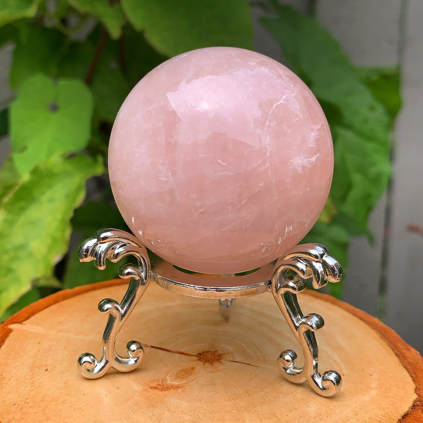 Rose Quartz Crystal Sphere with Pedestal