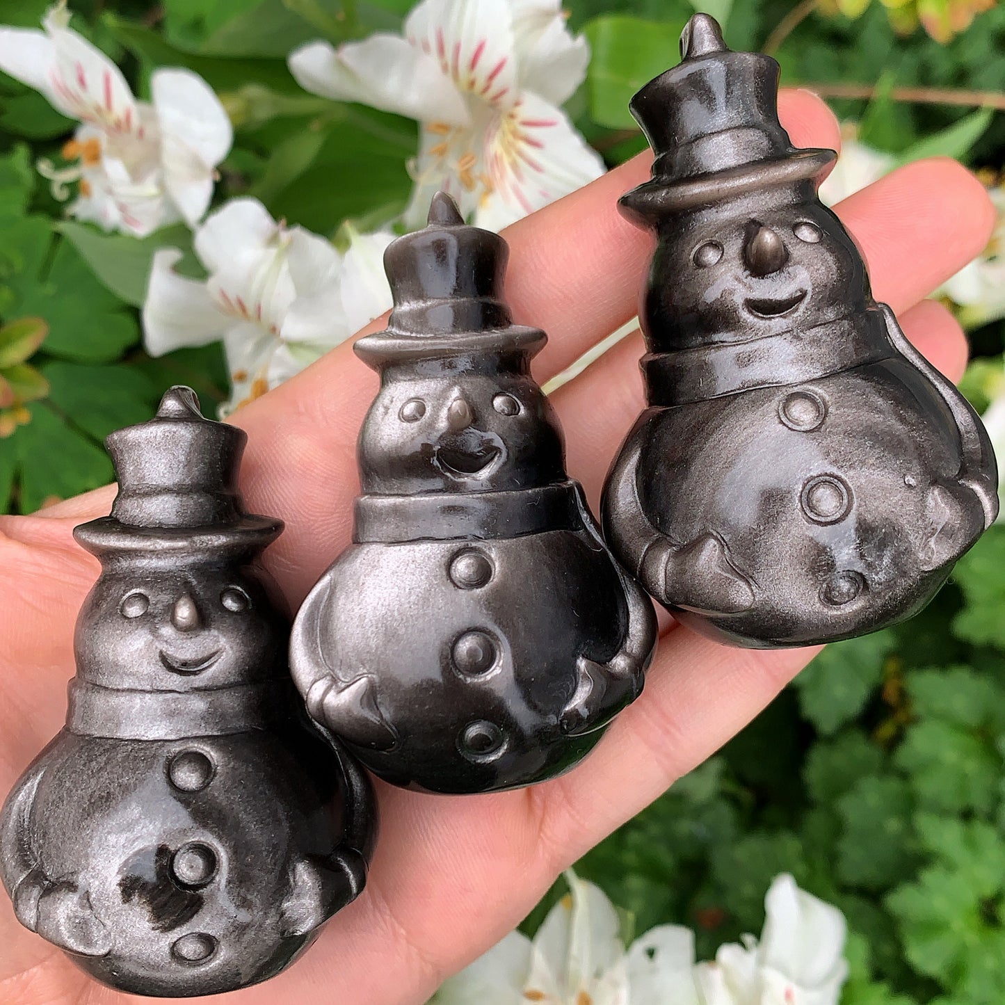 Silver Sheen Obsidian Snowman