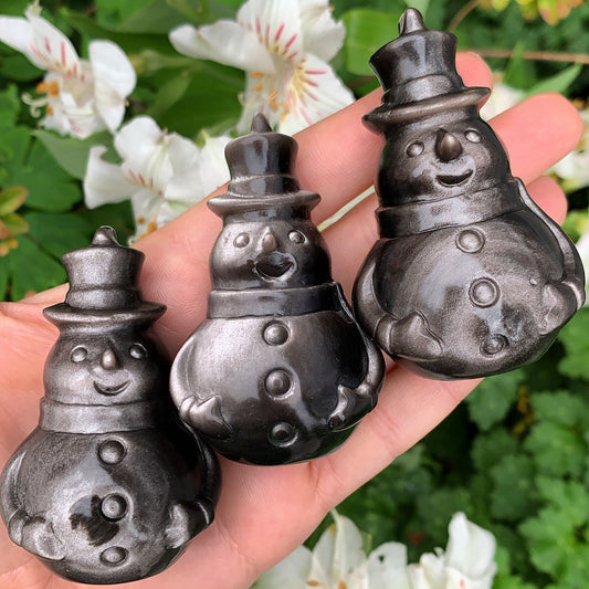 Silver Sheen Obsidian Snowman