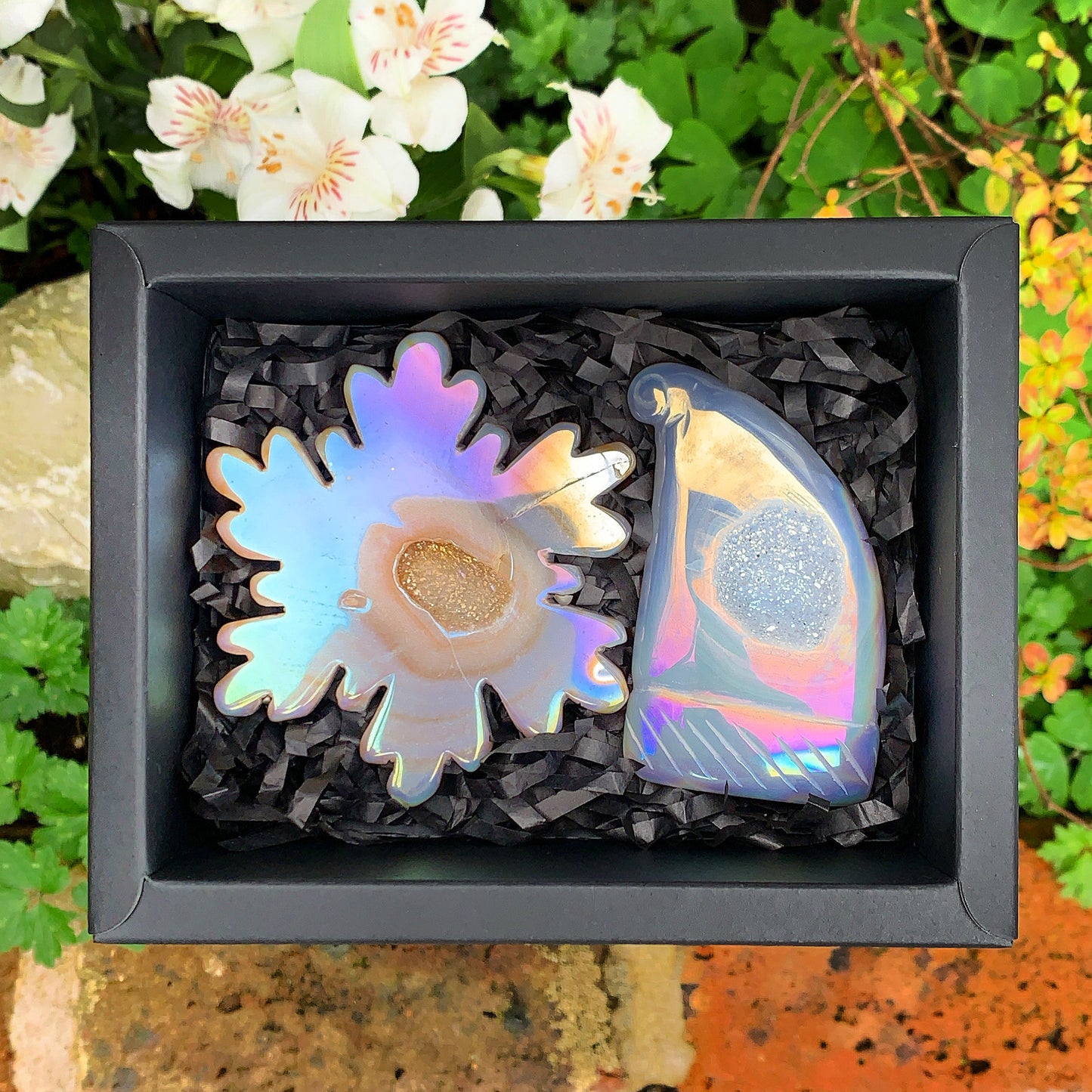 Angel Aura Druzy Agate Christmas Hat & Snowflake
