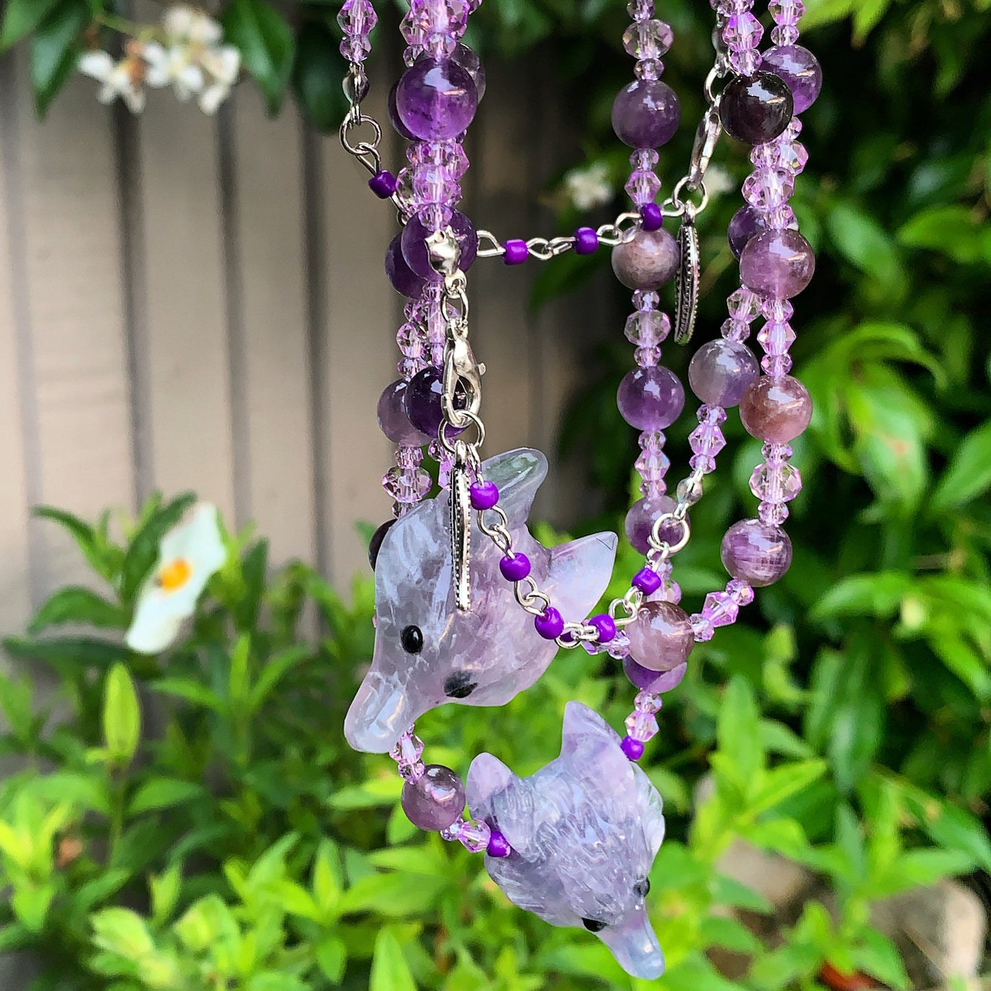 Fluorite & Amethyst Wolf Necklace