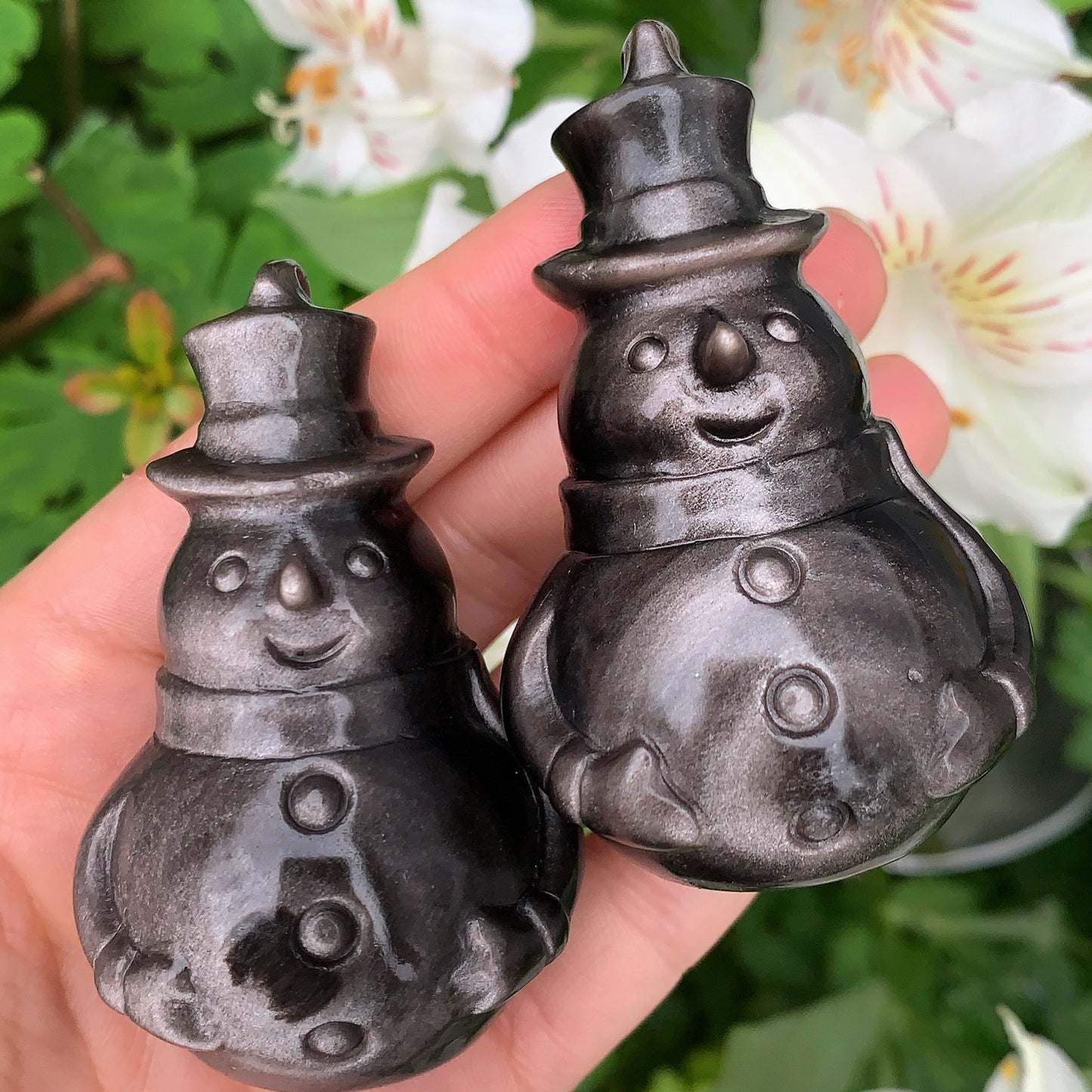Silver Sheen Obsidian Snowman