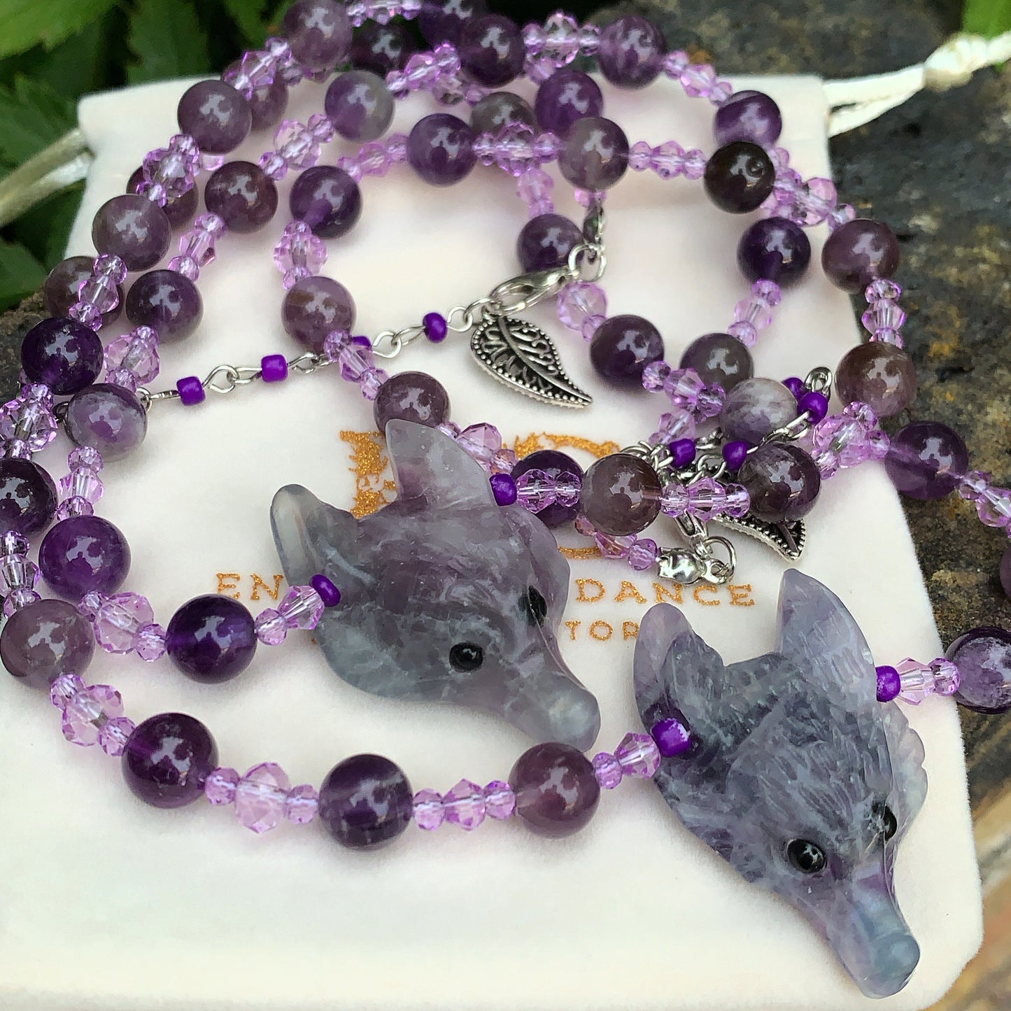 Fluorite & Amethyst Wolf Necklace