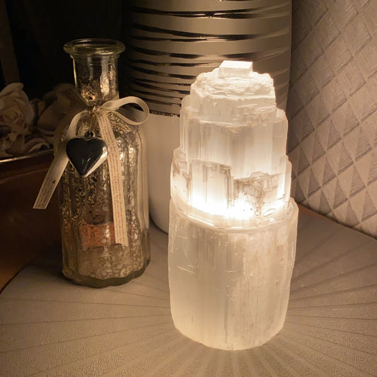 Selenite Tower Lamp Small