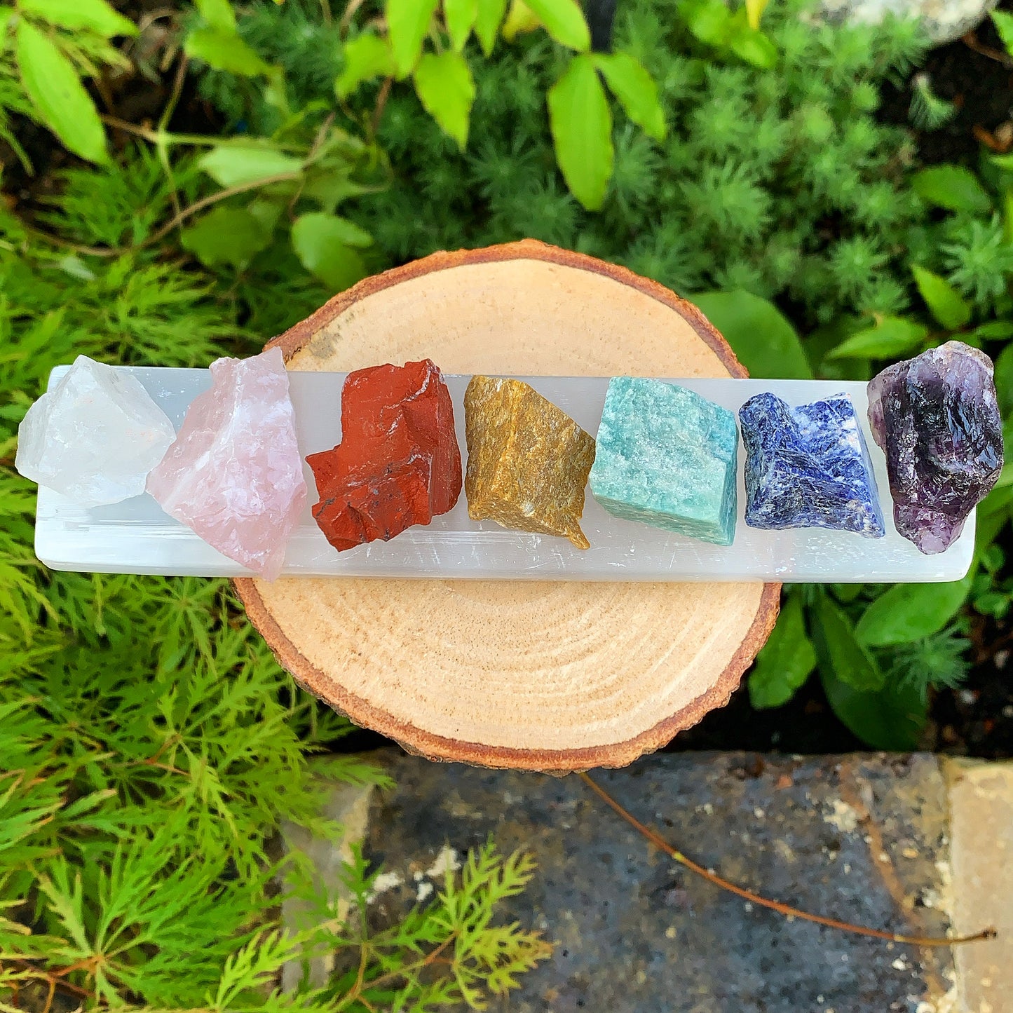 Rough Chakra Stones & Selenite Wand Set
