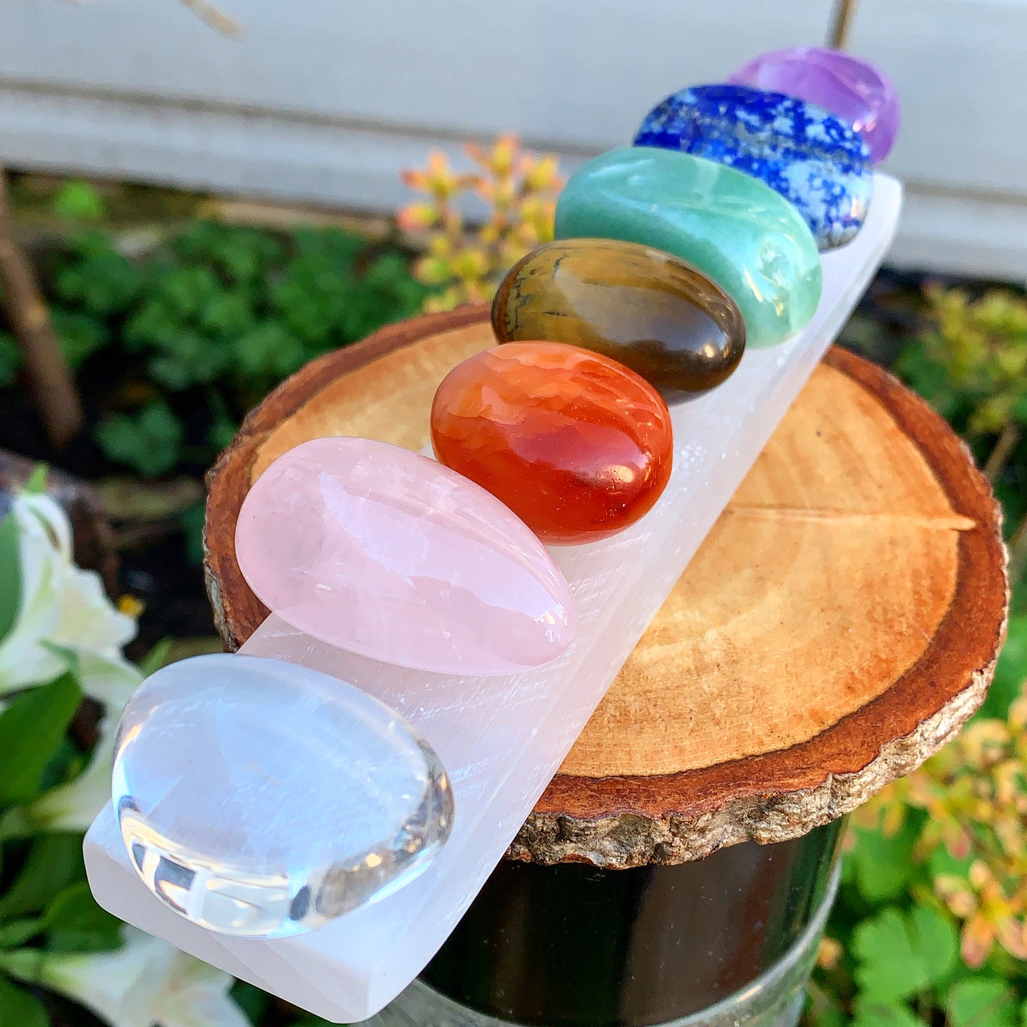 Polished Chakra Stones & Selenite Wand Set