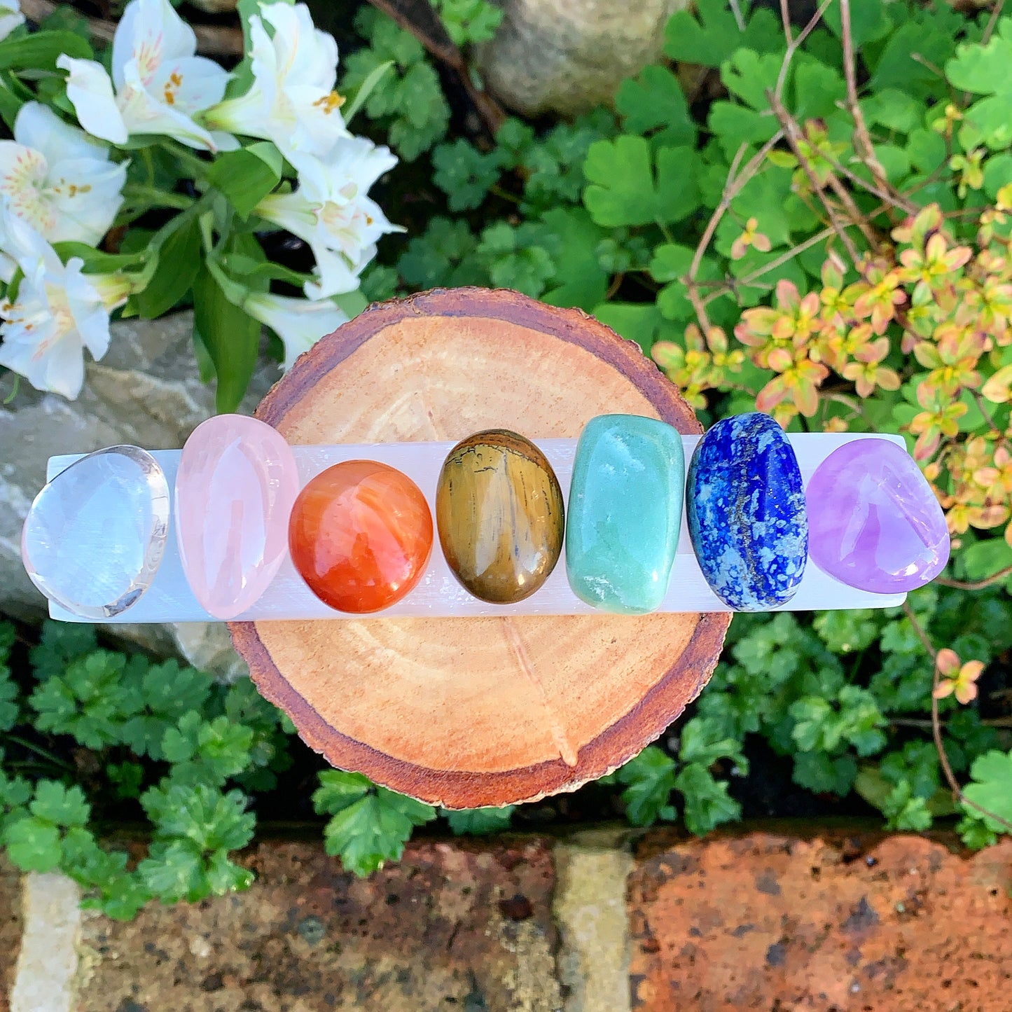 Polished Chakra Stones & Selenite Wand Set