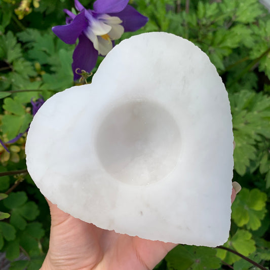 Large Selenite Heart Tealight Holder