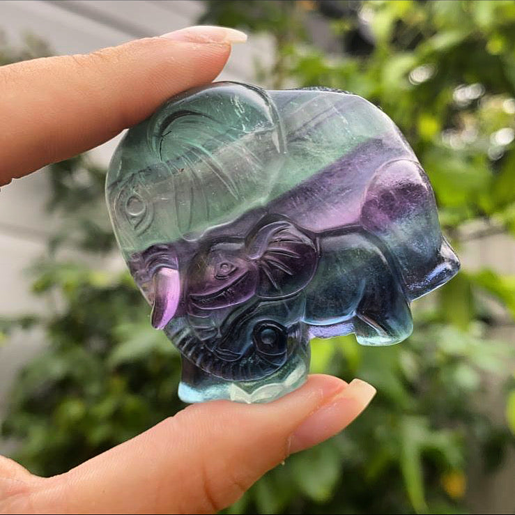 Mother & Baby Fluorite Elephant