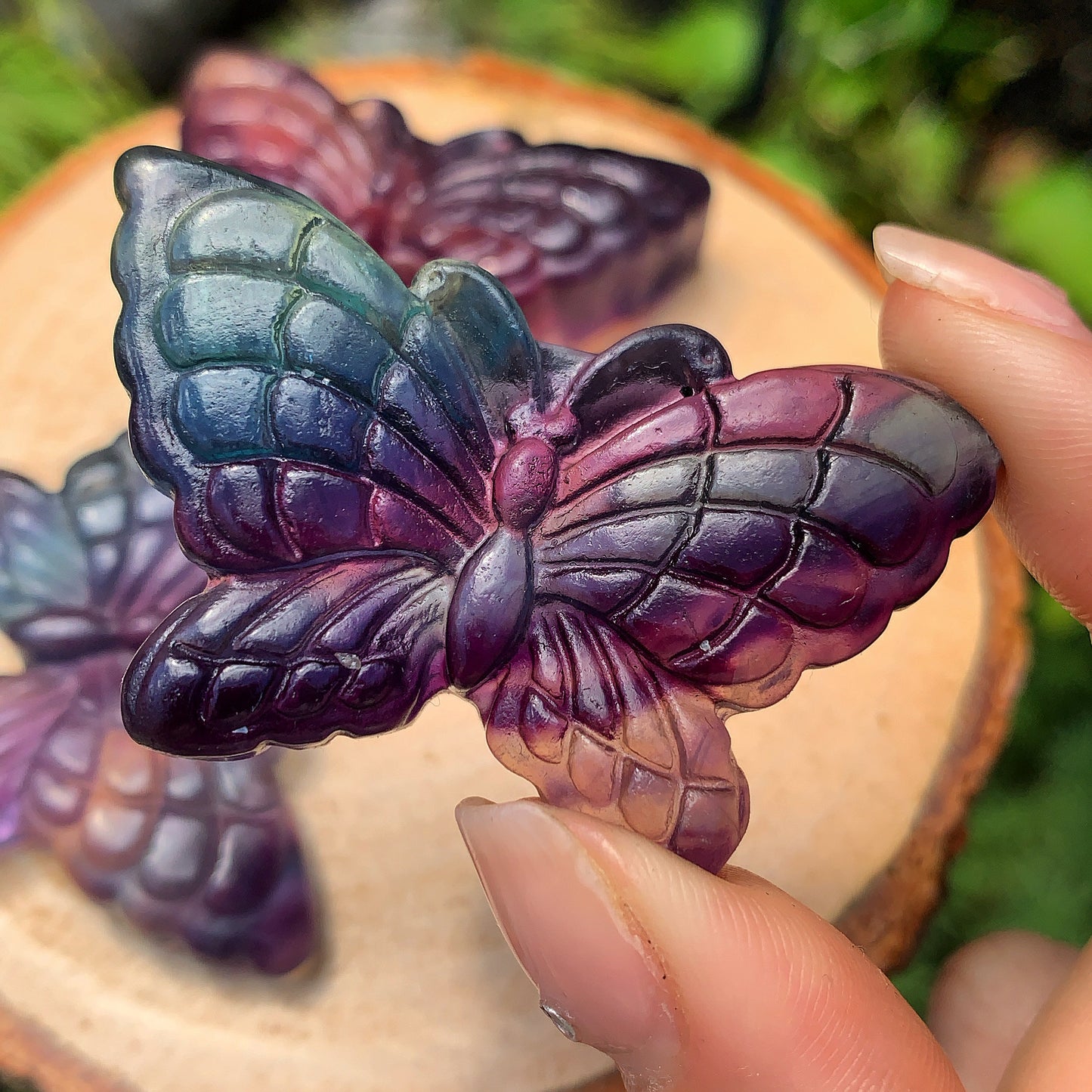 Hand Carved Rainbow Fluorite Butterfly