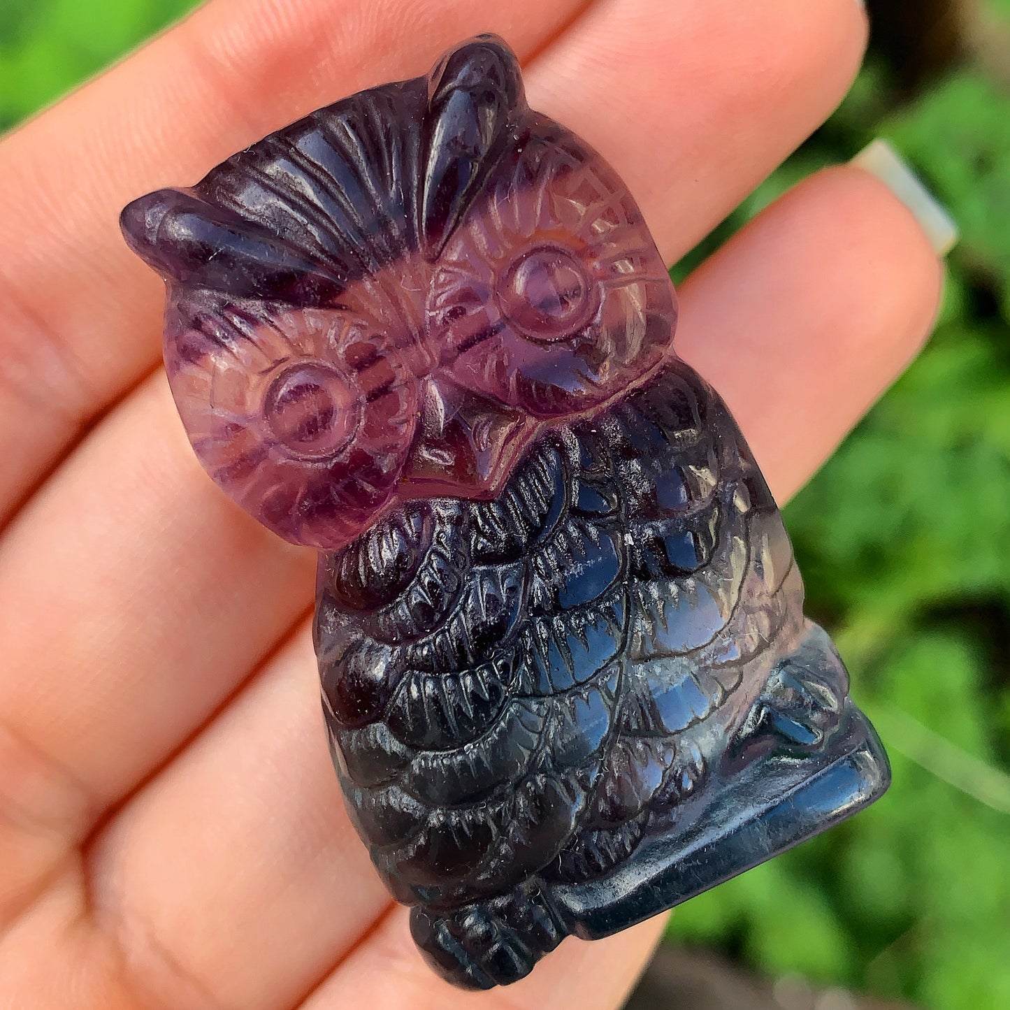Hand Carved Rainbow Fluorite Owl
