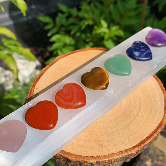 Love Heart Chakra Stones & Selenite Wand Set