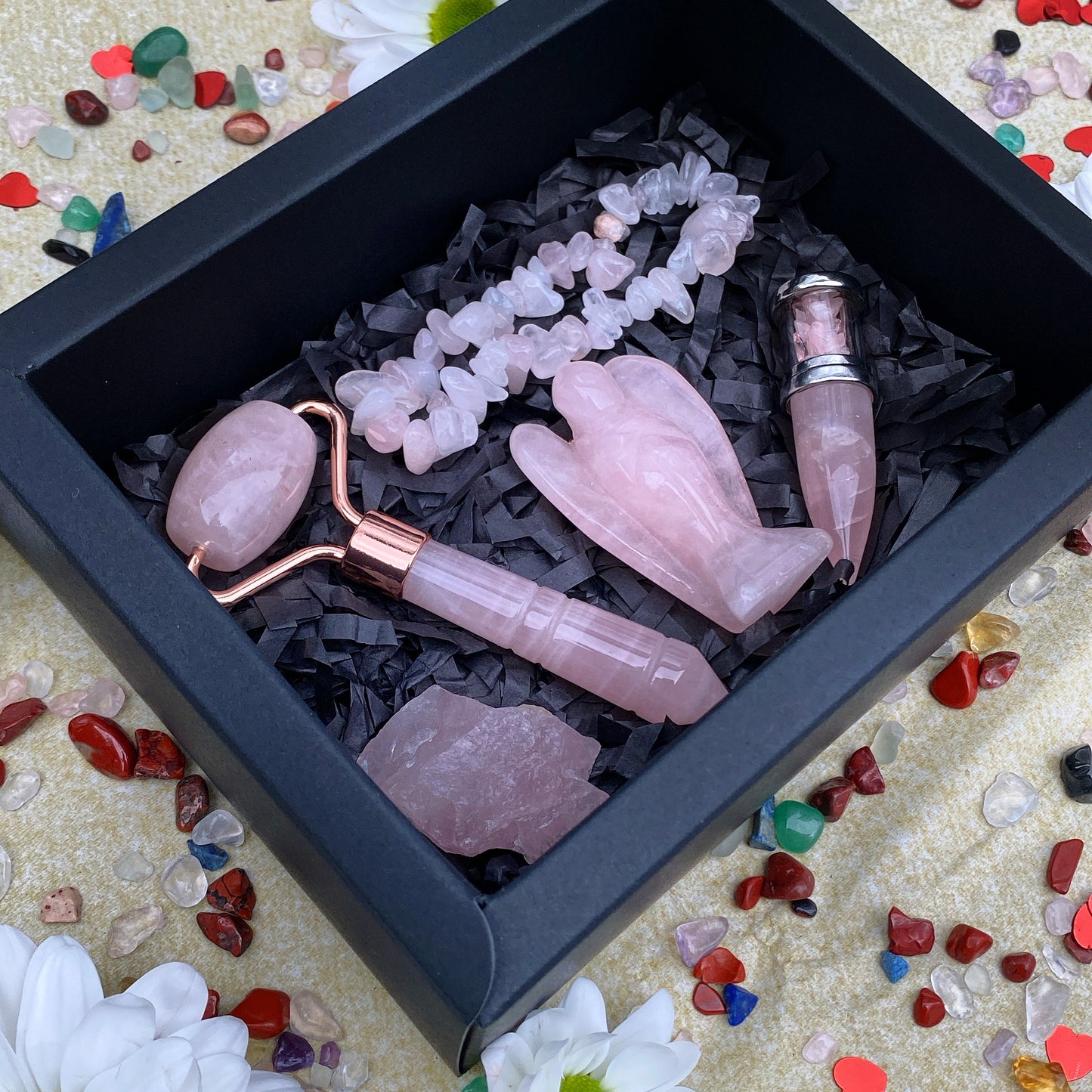 Pink Rose Quartz Crystal Gift Box