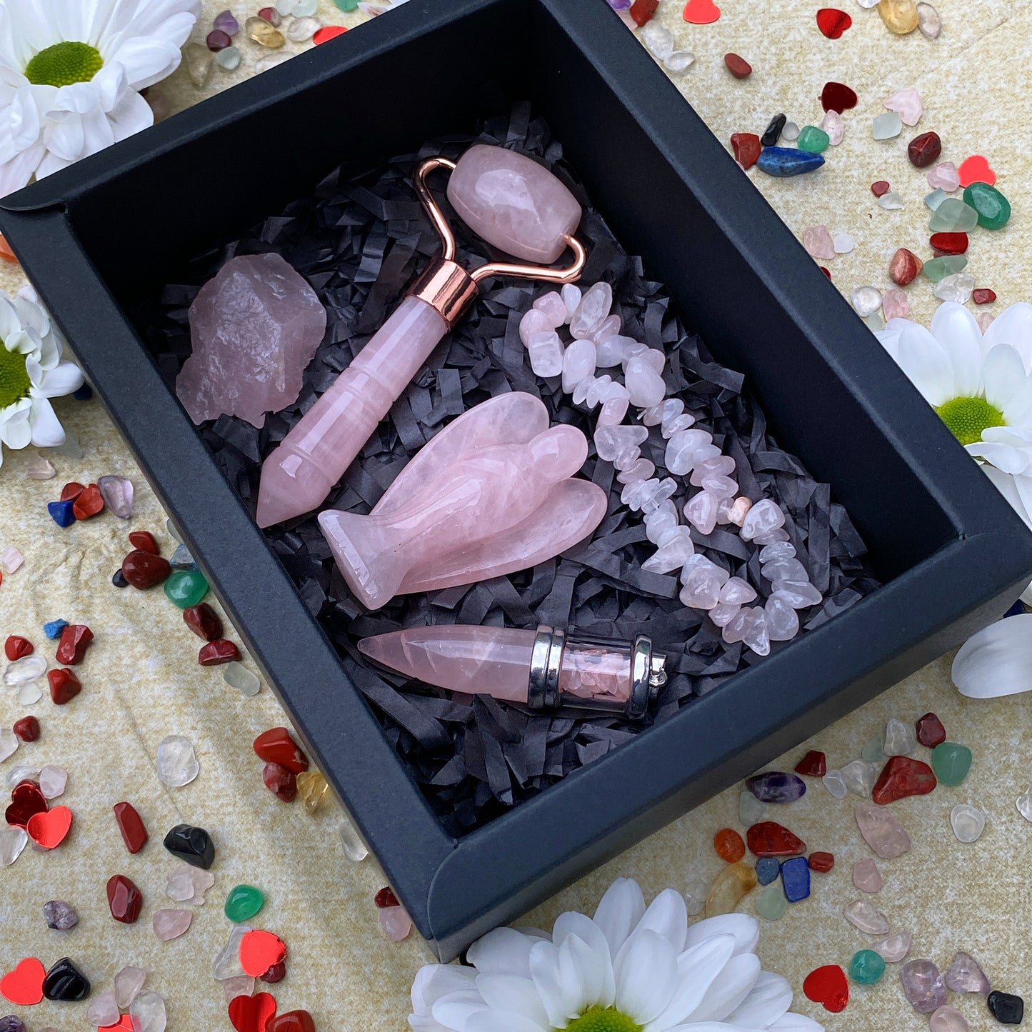 Pink Rose Quartz Crystal Gift Box