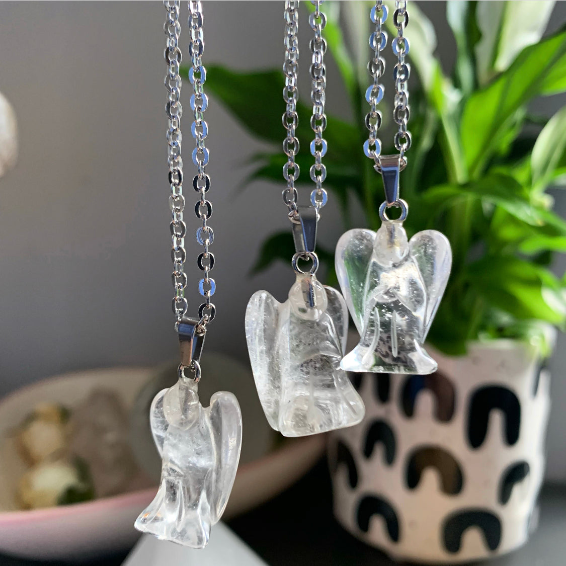 Clear Quartz Angel Pendant Necklace
