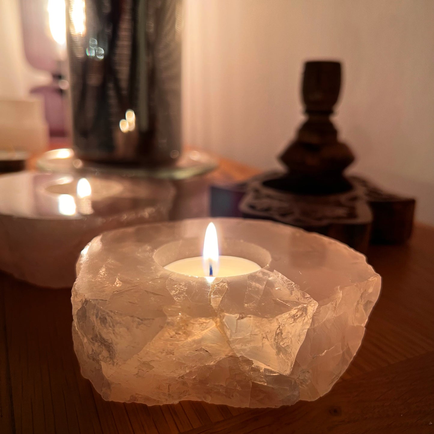 Large Rose Quartz Candle Holder