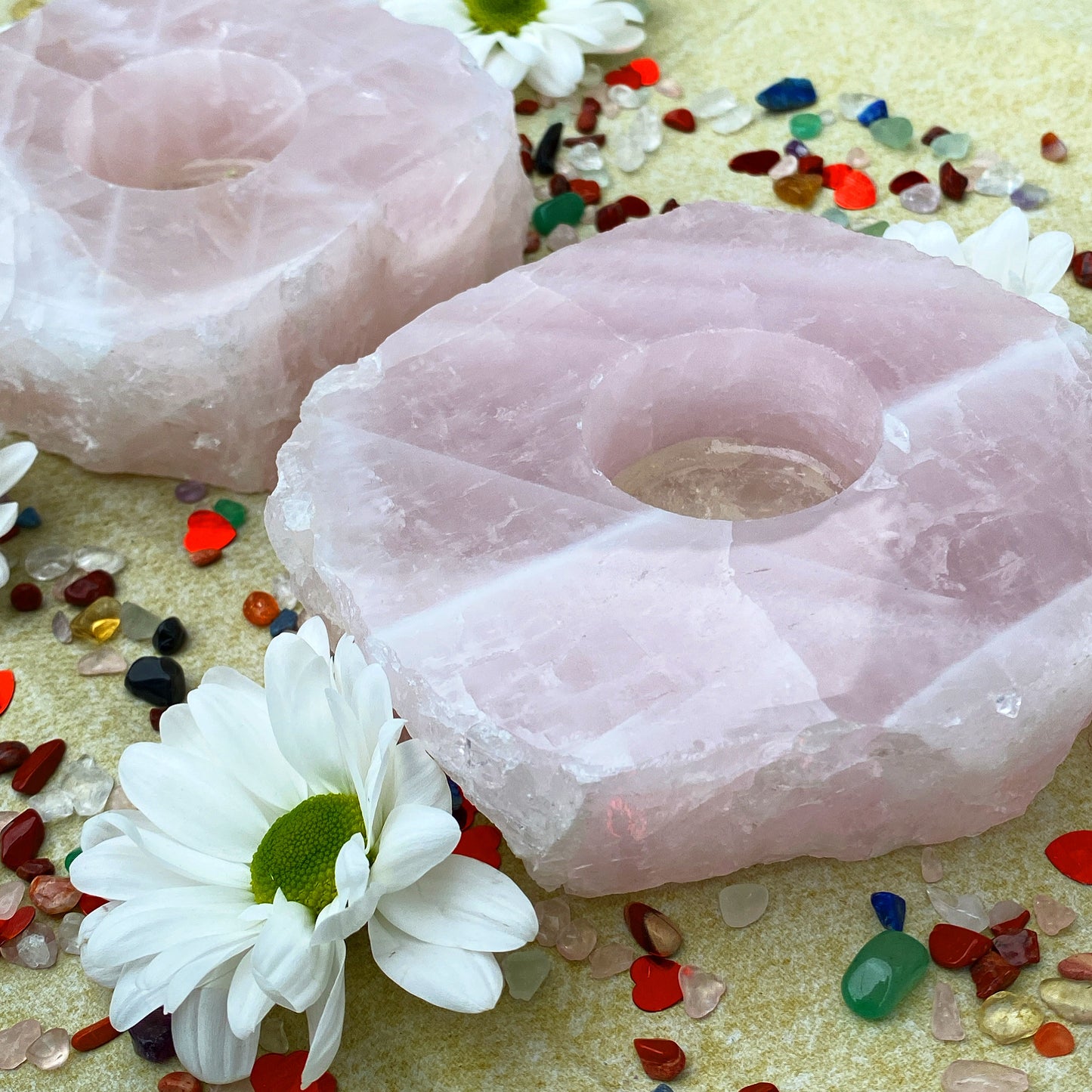 Large Rose Quartz Candle Holder