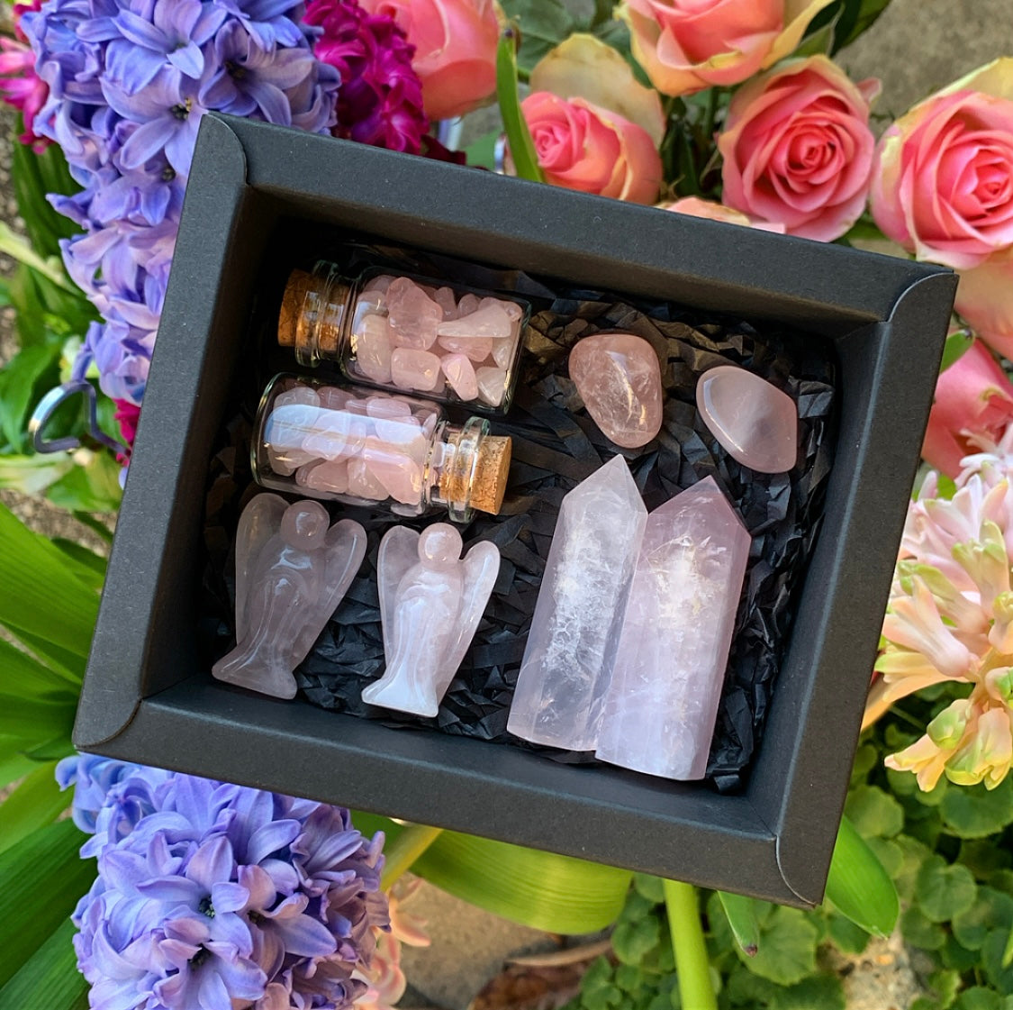 Rose Quartz Crystal Matching Box Set