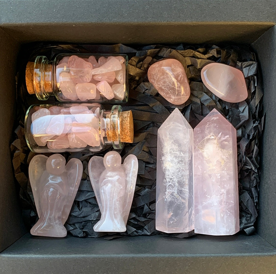 Rose Quartz Crystal Matching Box Set