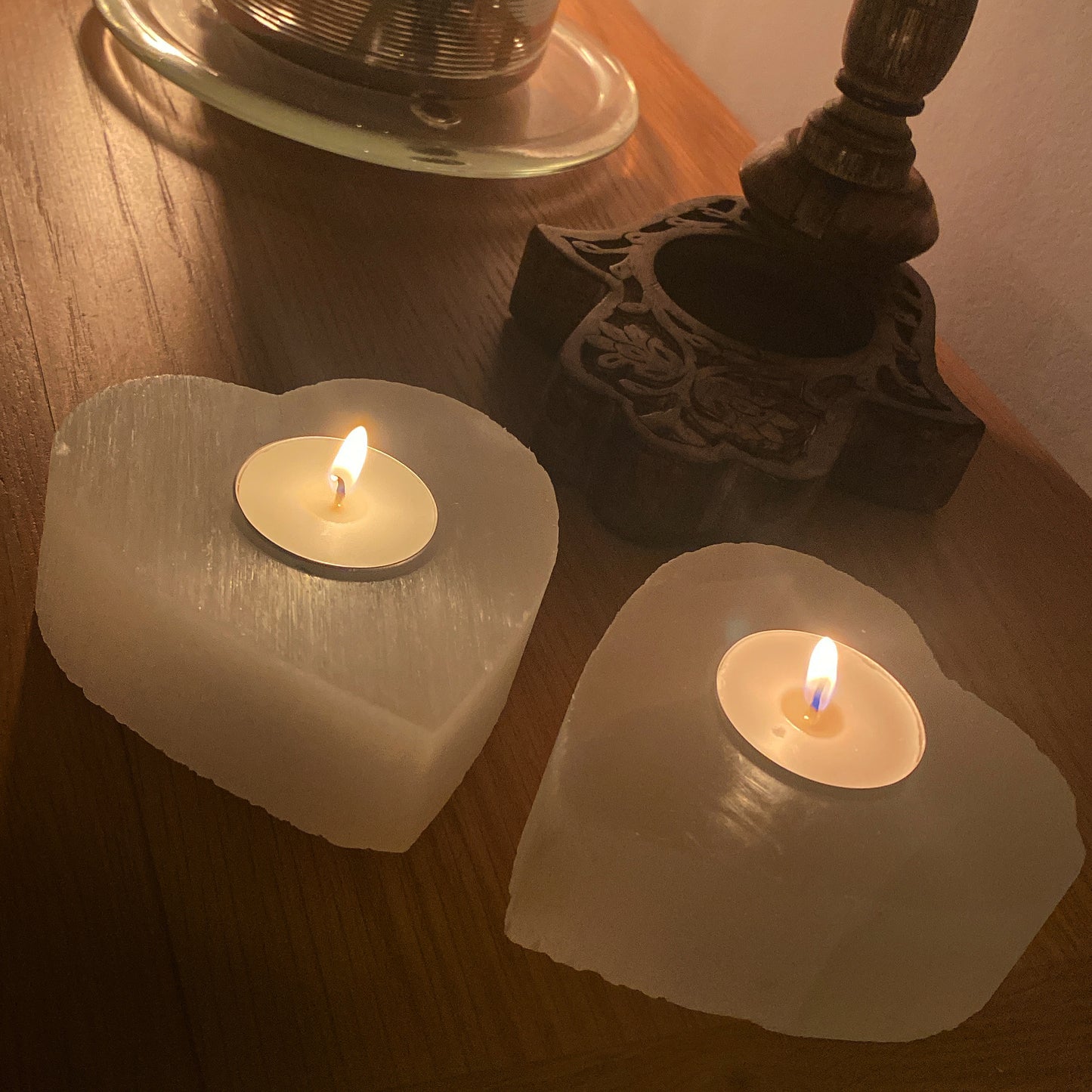 Large Selenite Heart Tealight Holder